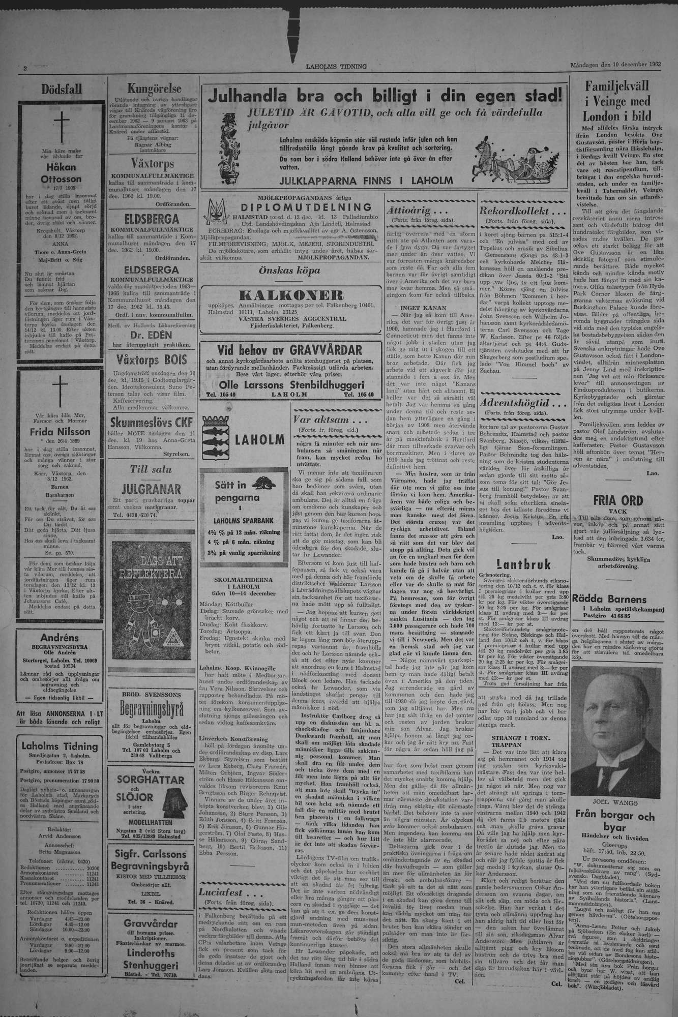 Laholms Tidning Måndag 10 december 1962, sida 2