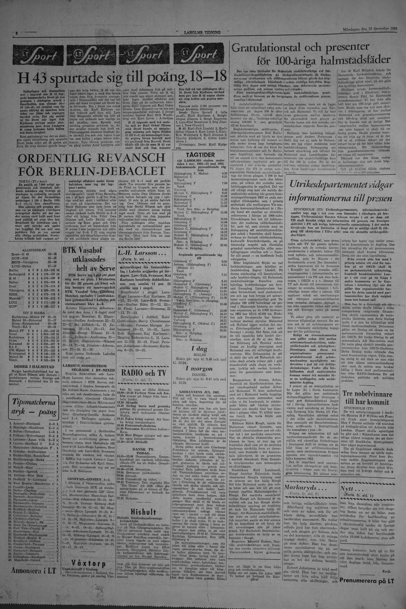 Laholms Tidning Måndag 10 december 1962, sida 6