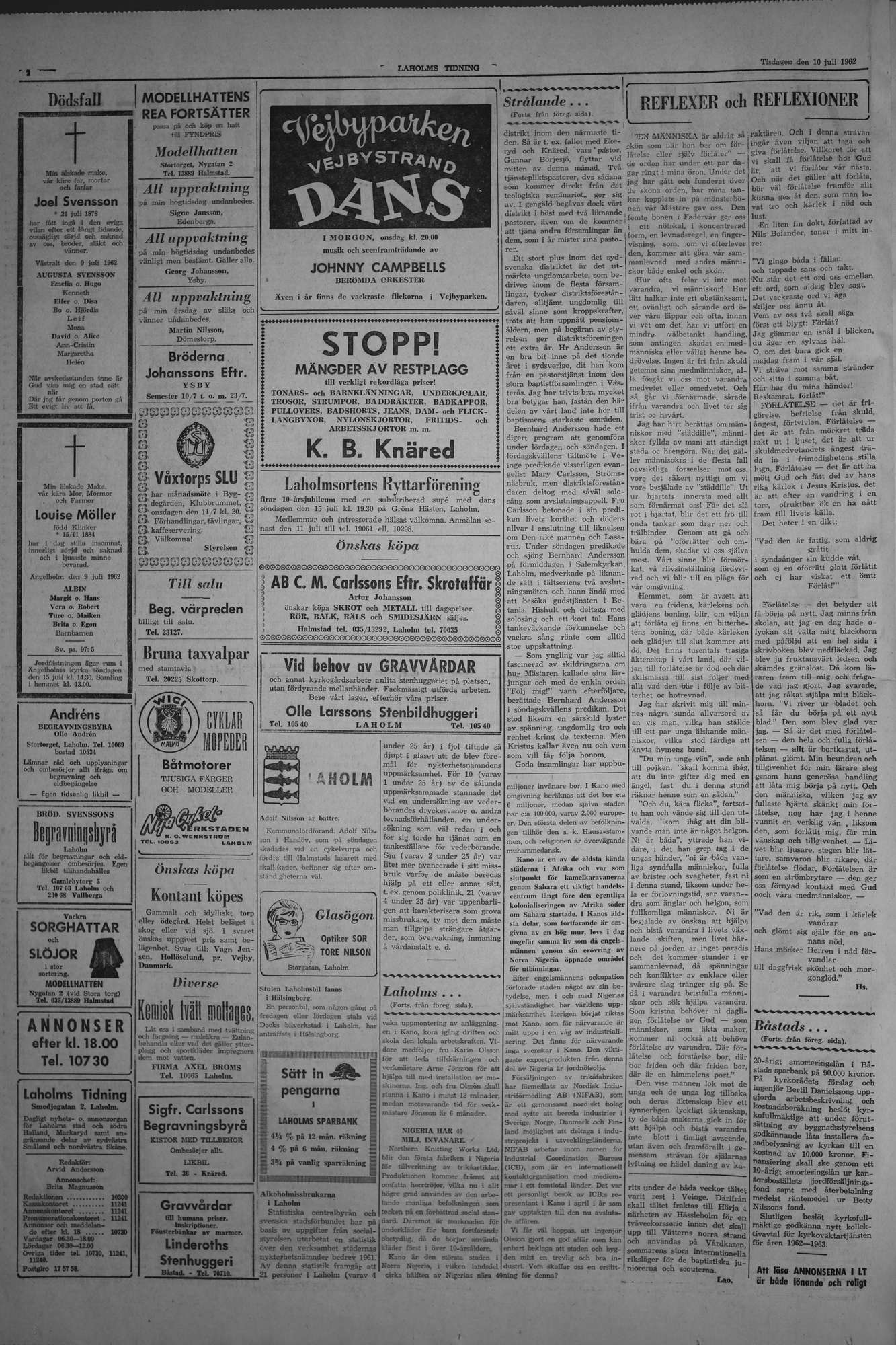Laholms Tidning Tisdag 10 juli 1962, sida 2