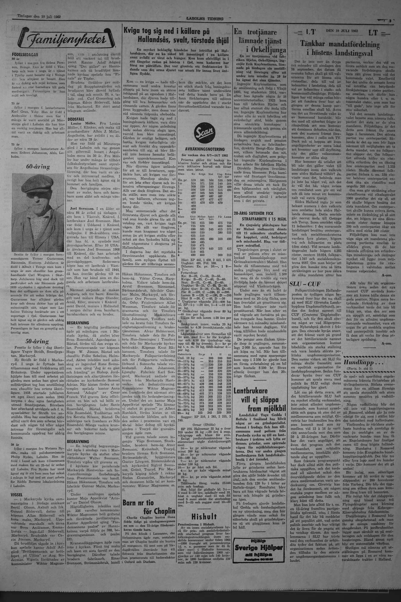 Laholms Tidning Tisdag 10 juli 1962, sida 3