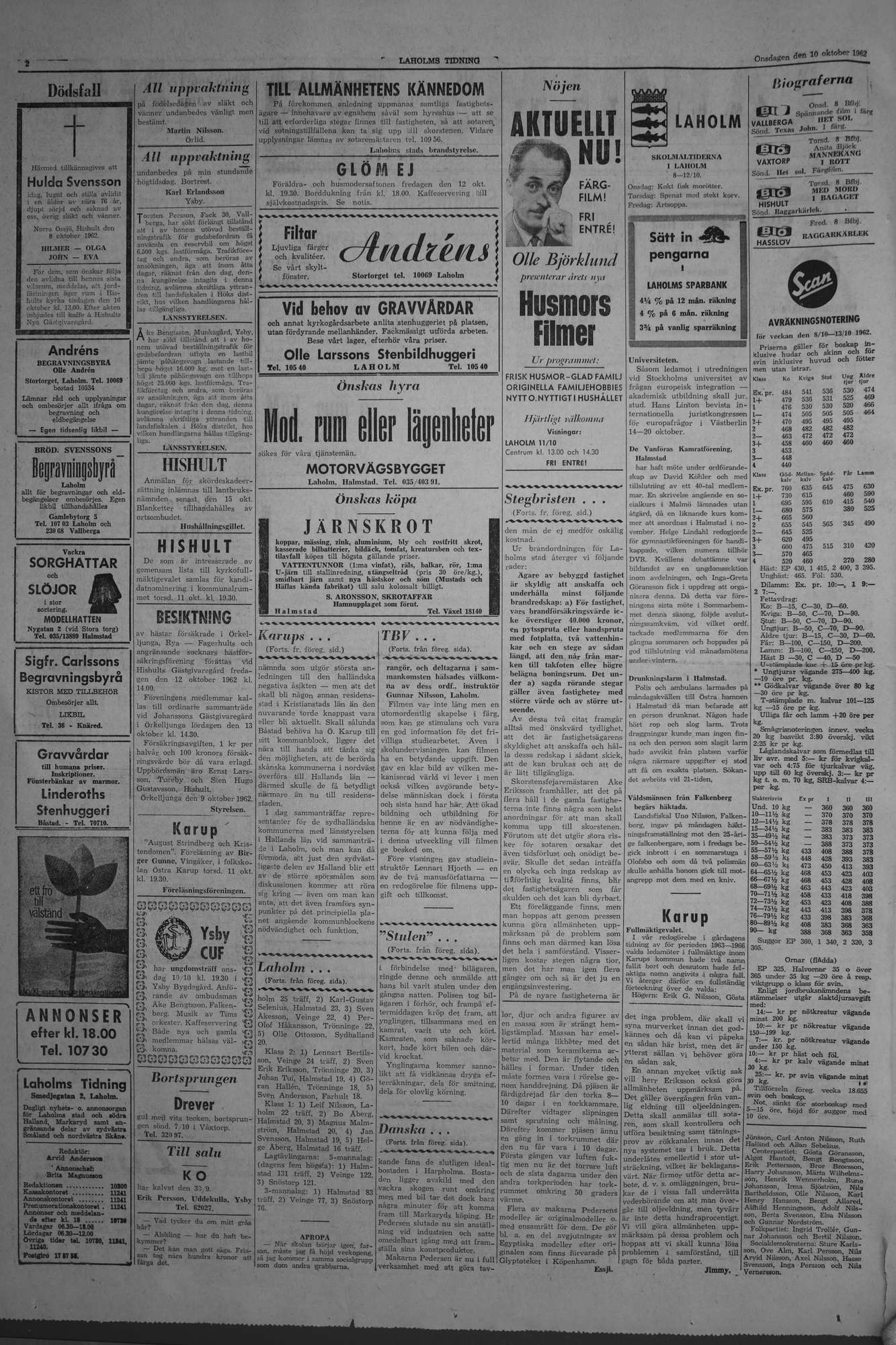 Laholms Tidning Onsdag 10 oktober 1962, sida 2