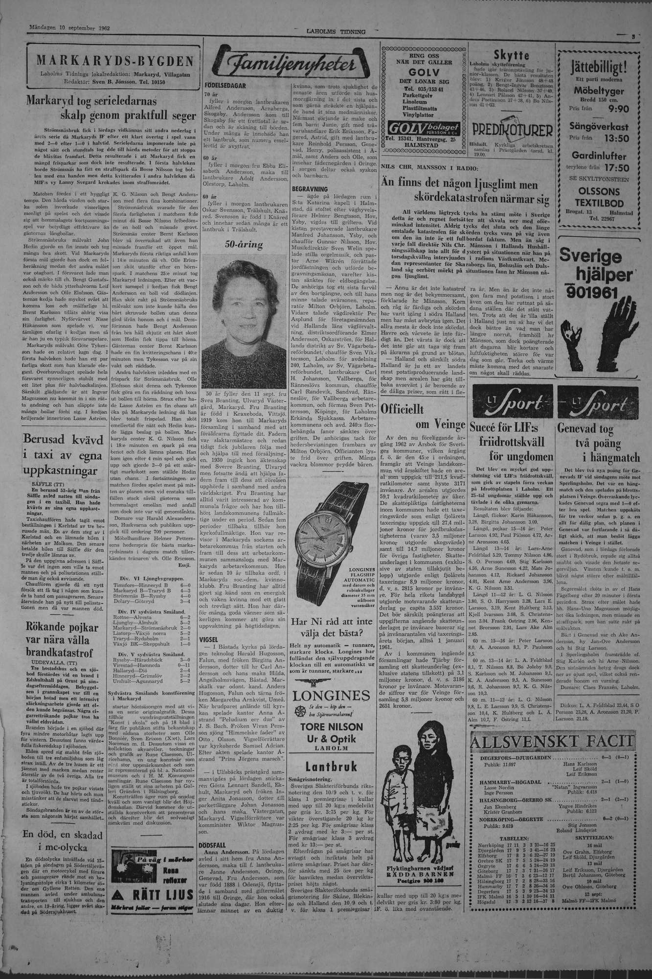 Laholms Tidning Måndag 10 september 1962, sida 3