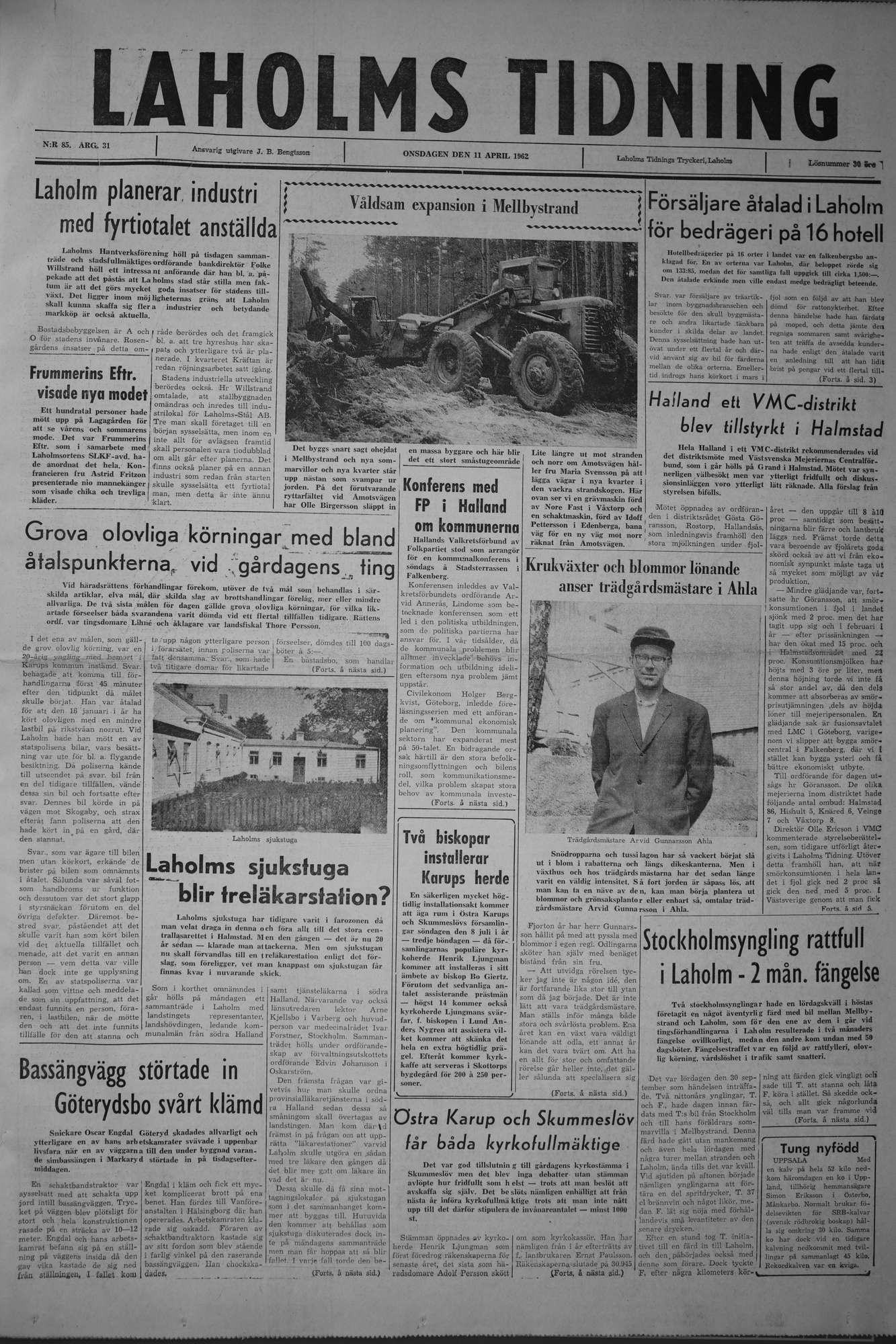 Laholms Tidning Onsdag 11 april 1962, sida 1