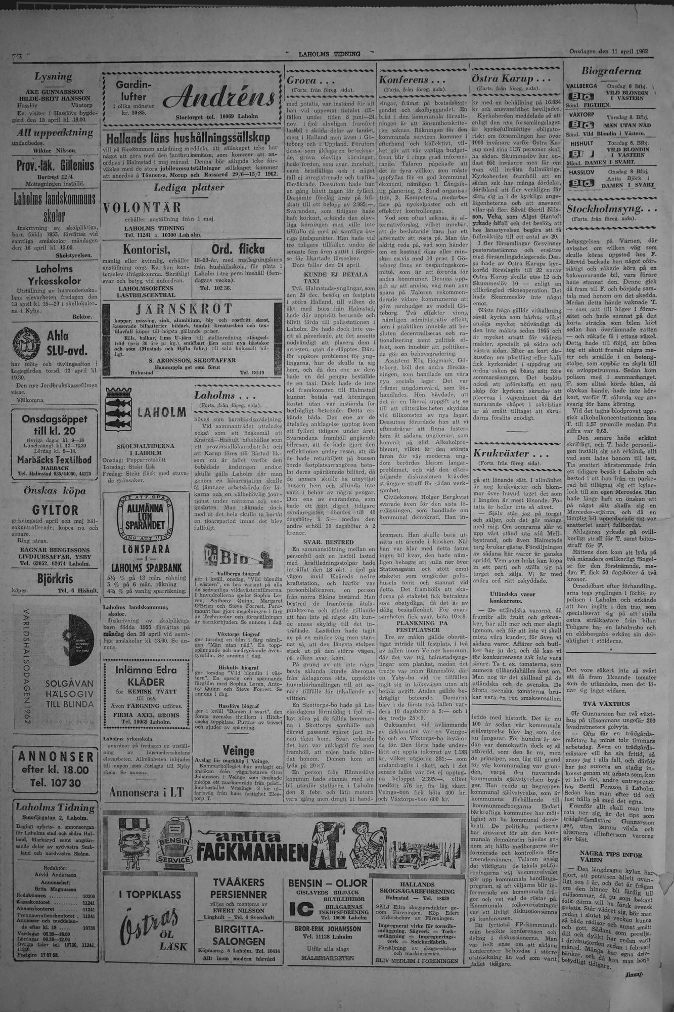 Laholms Tidning Onsdag 11 april 1962, sida 2