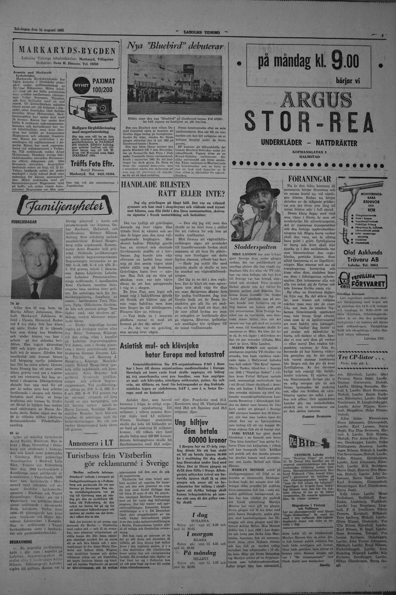 Laholms Tidning Lördag 11 augusti 1962, sida 3