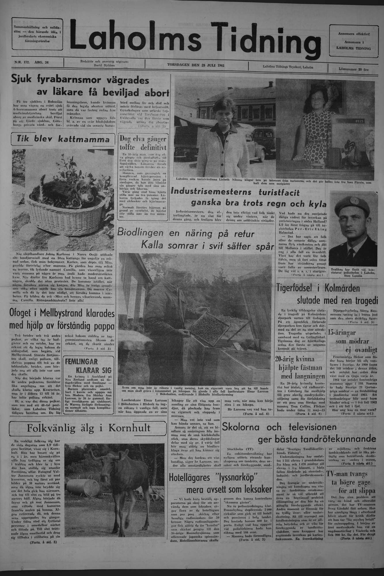 Laholms Tidning Torsdag 29 juli 1965, sida 1