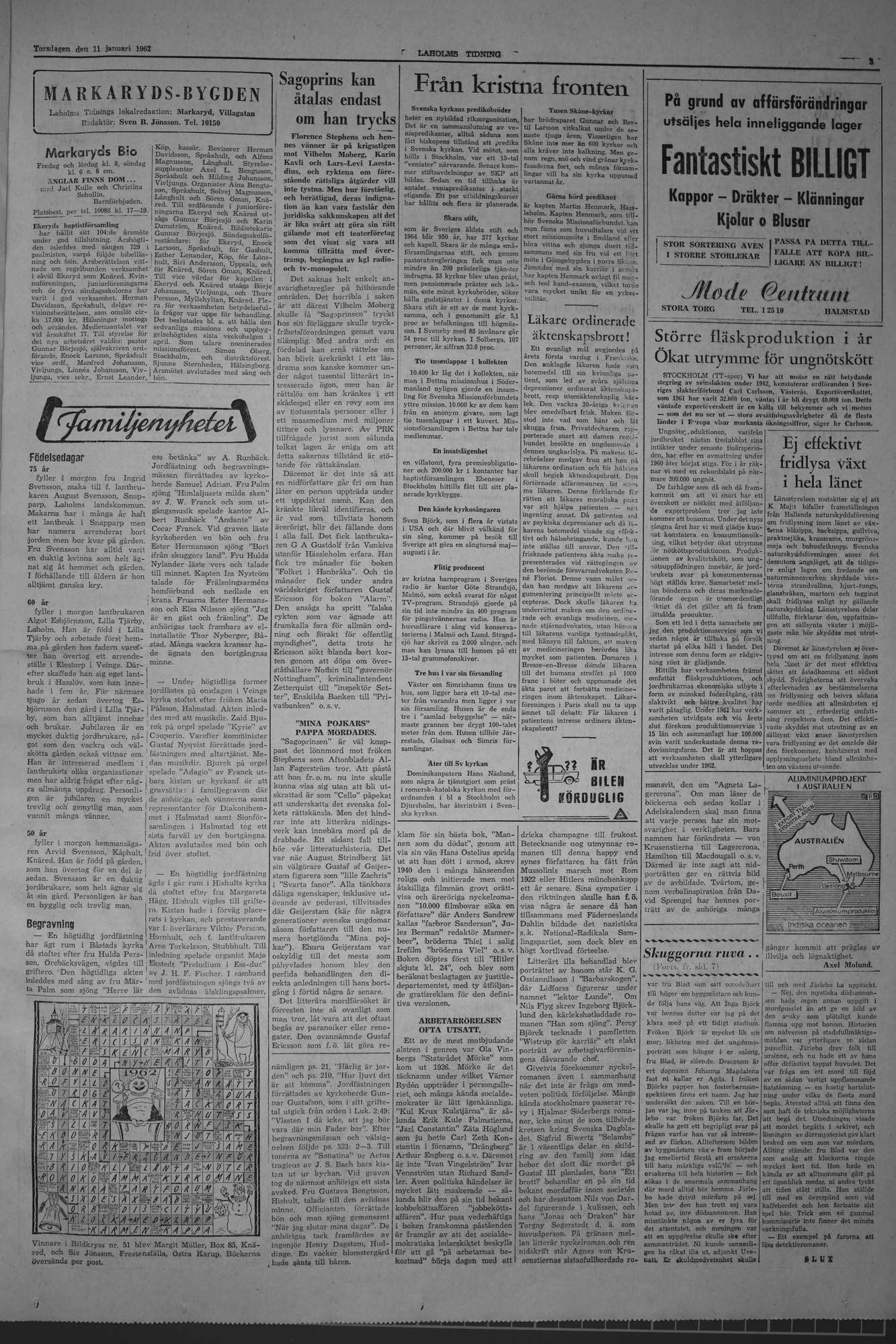 Laholms Tidning Torsdag 11 januari 1962, sida 3