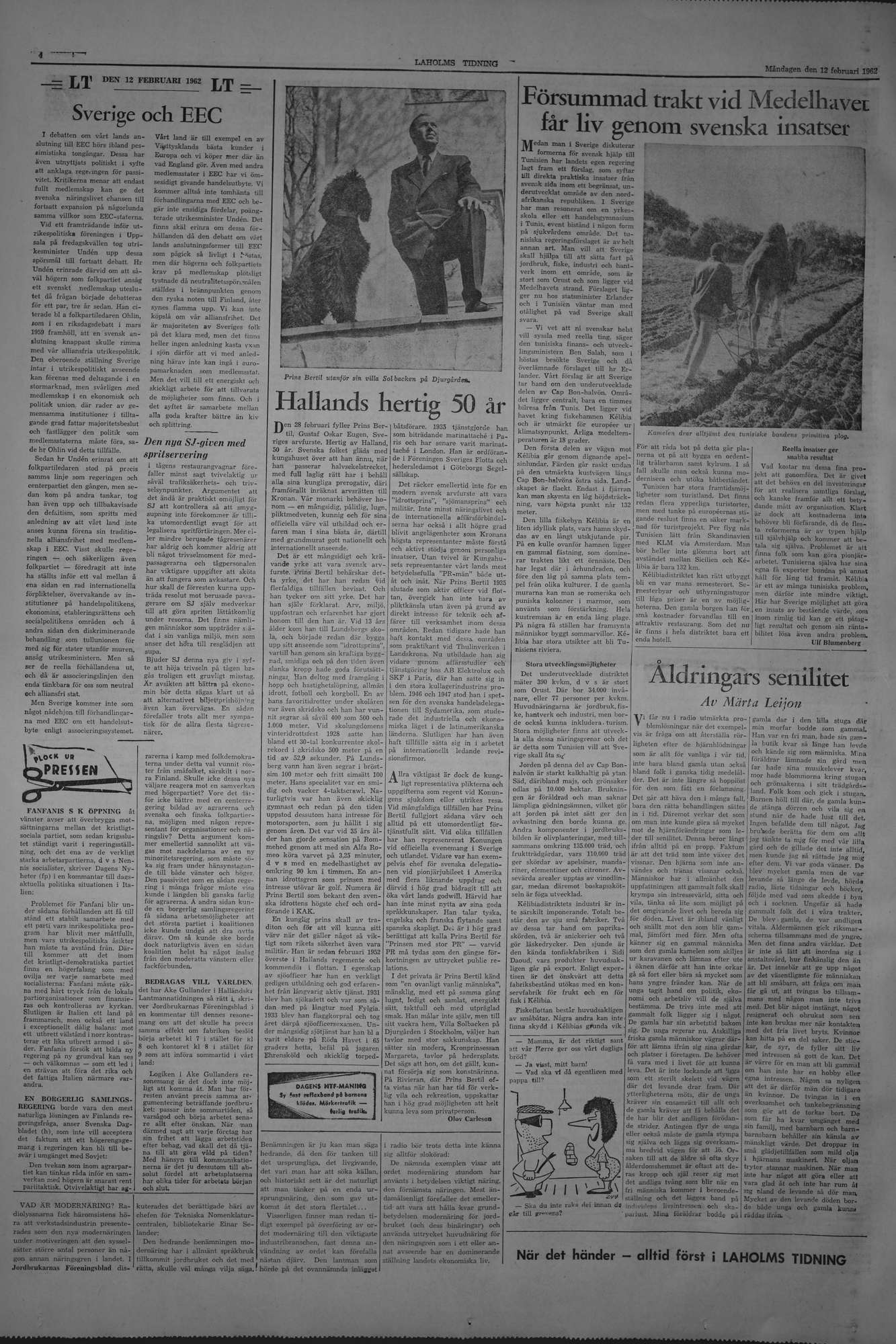 Laholms Tidning Måndag 12 februari 1962, sida 4