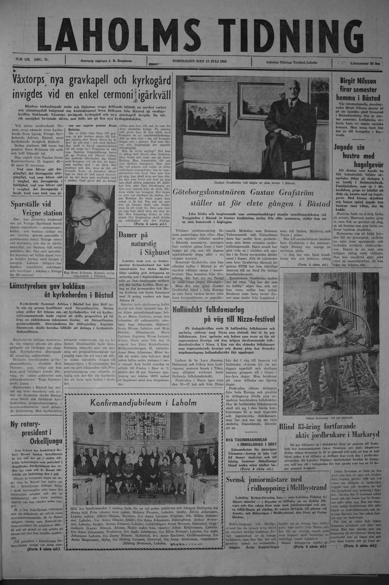 Laholms Tidning Torsdag 12 juli 1962, sida 1