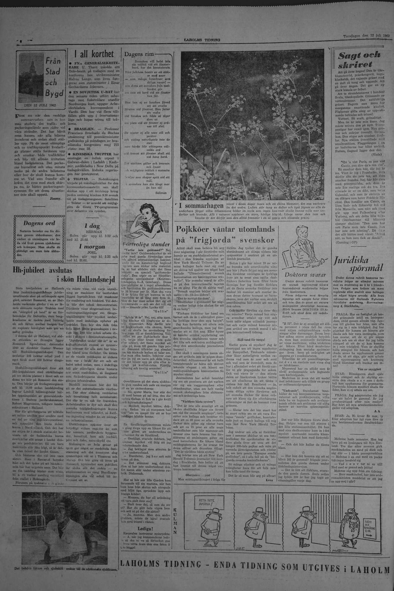 Laholms Tidning Torsdag 12 juli 1962, sida 6