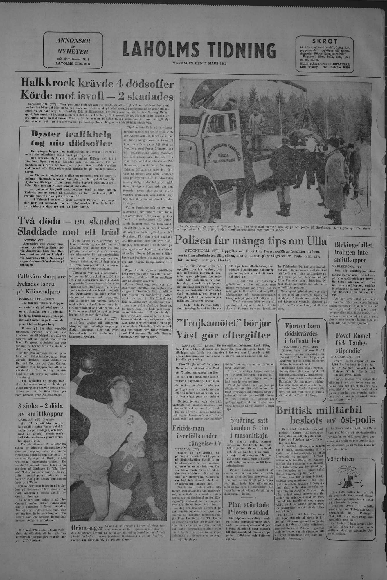 Laholms Tidning Måndag 12 mars 1962, sida 8