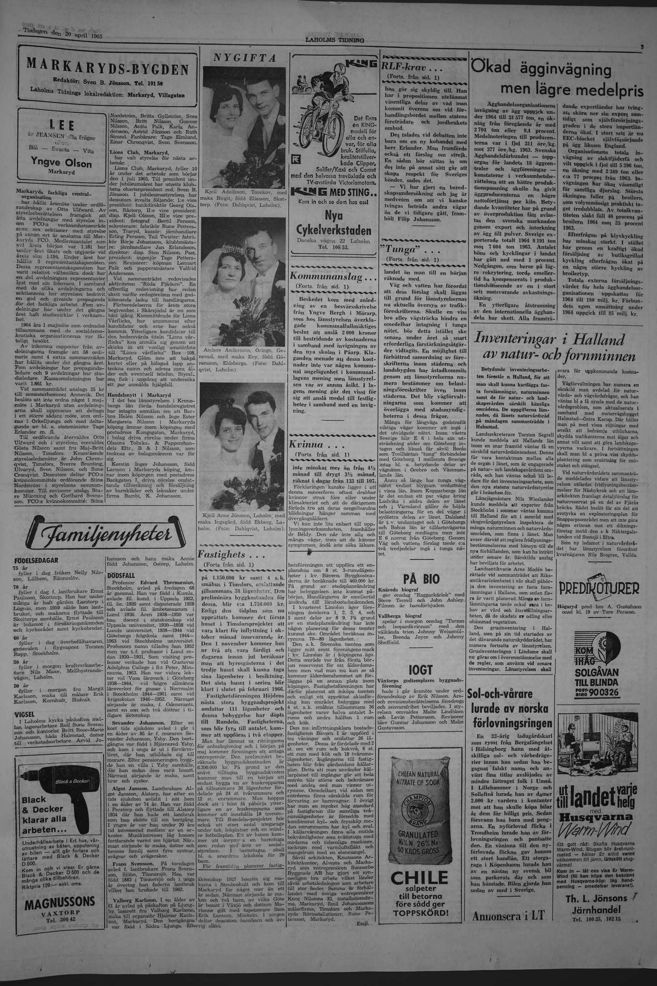 Laholms Tidning Tisdag 20 april 1965, sida 3