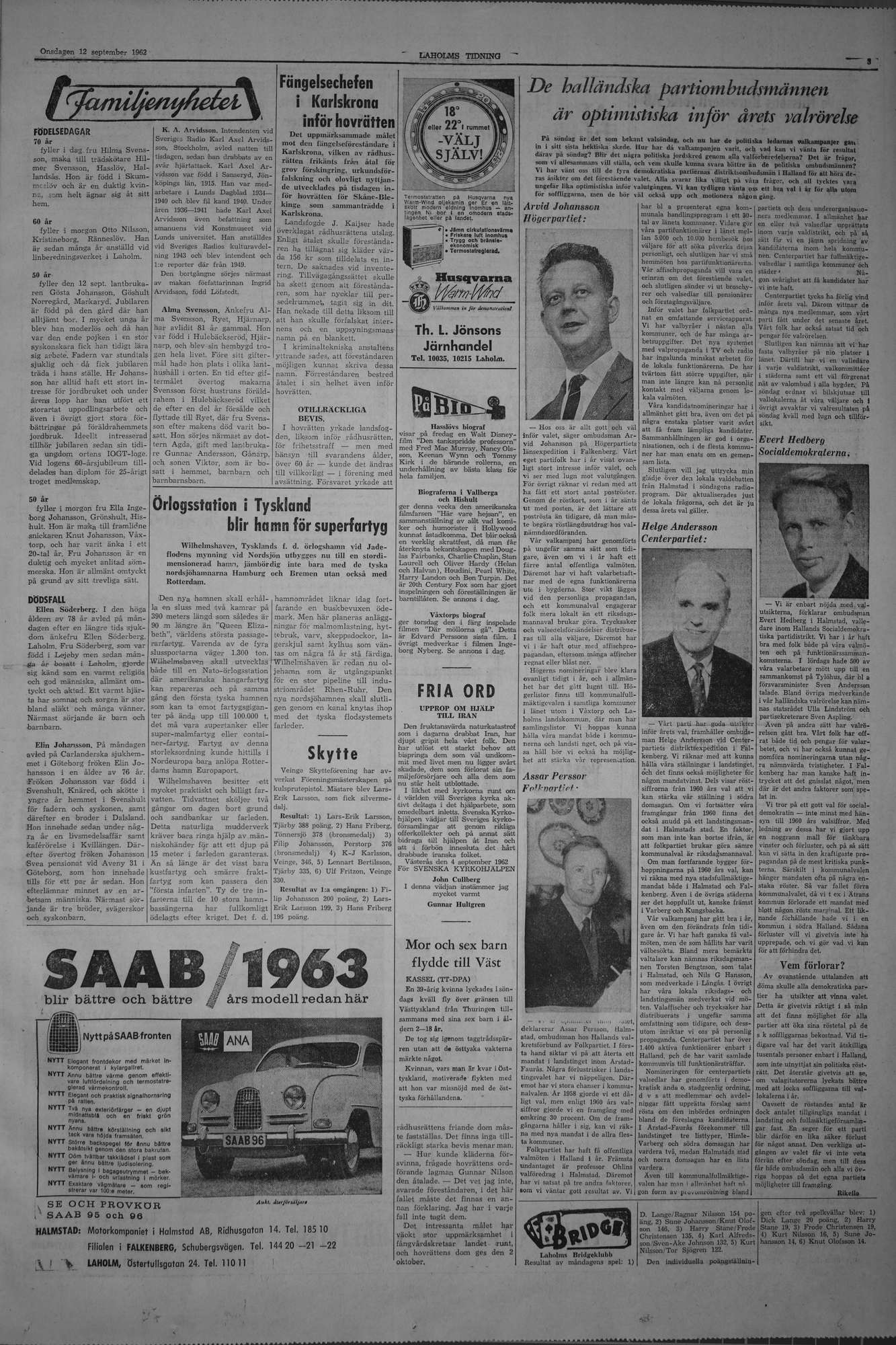 Laholms Tidning Onsdag 12 september 1962, sida 3