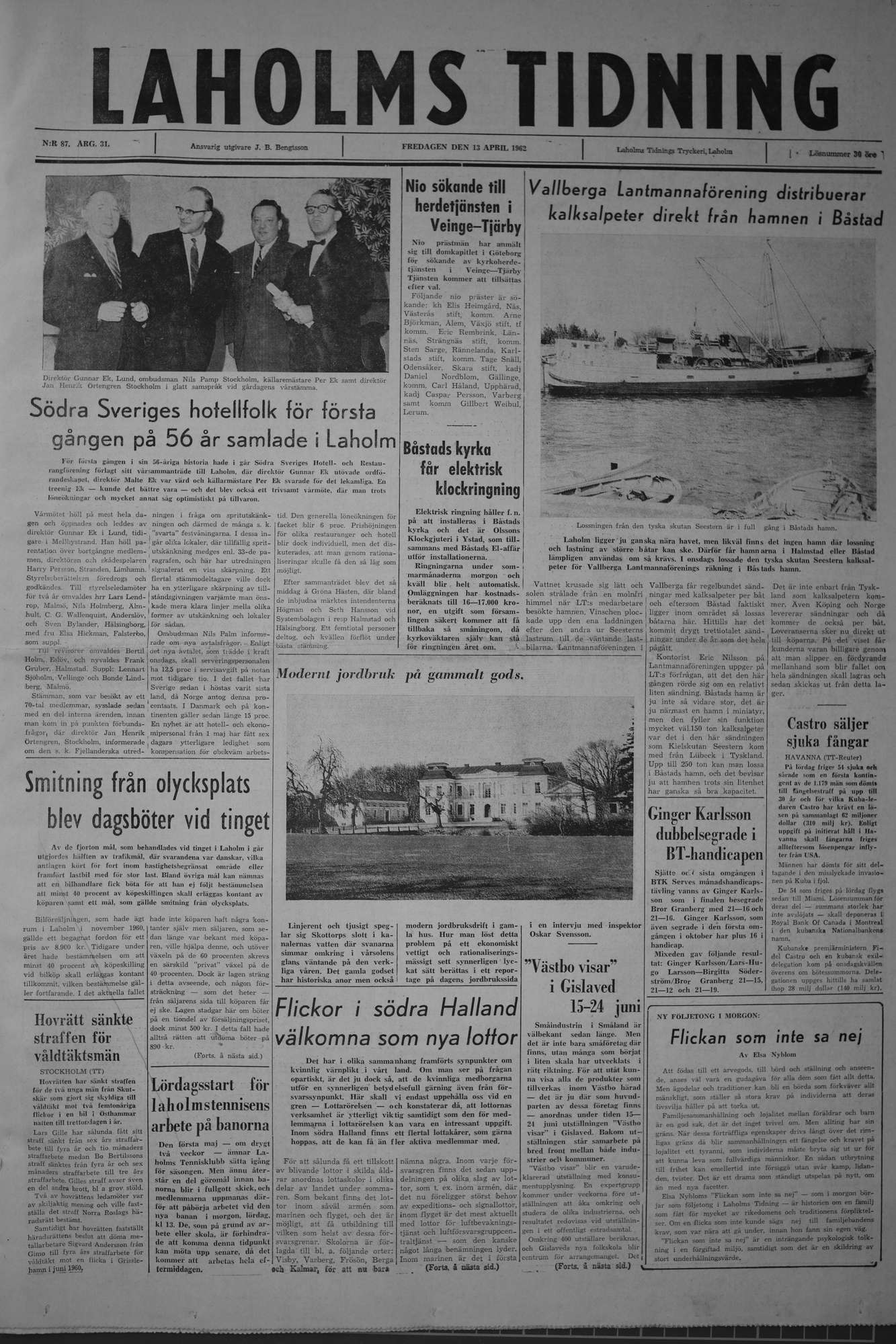 Laholms Tidning Fredag 13 april 1962, sida 1