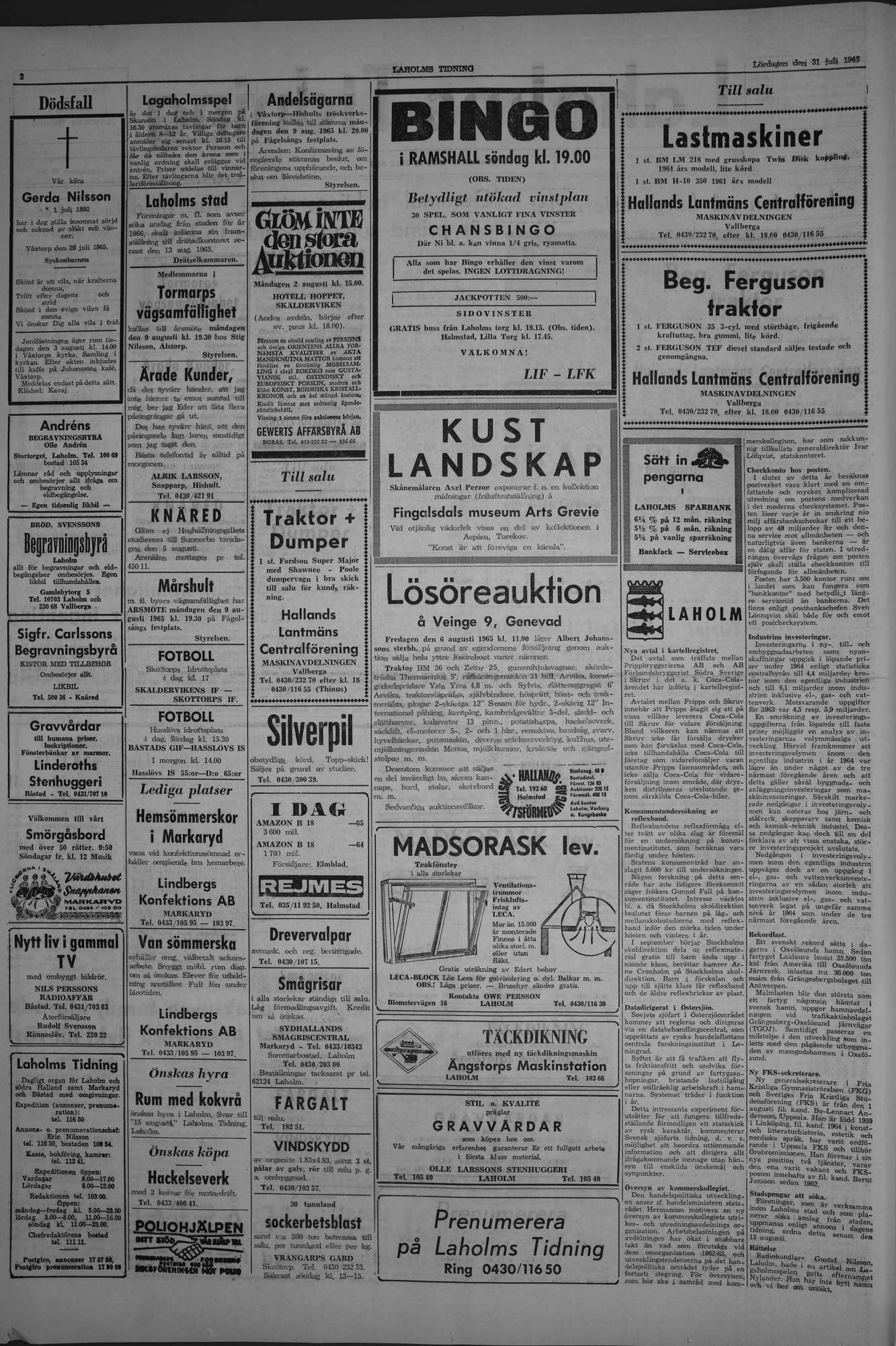 Laholms Tidning Lördag 31 juli 1965, sida 2