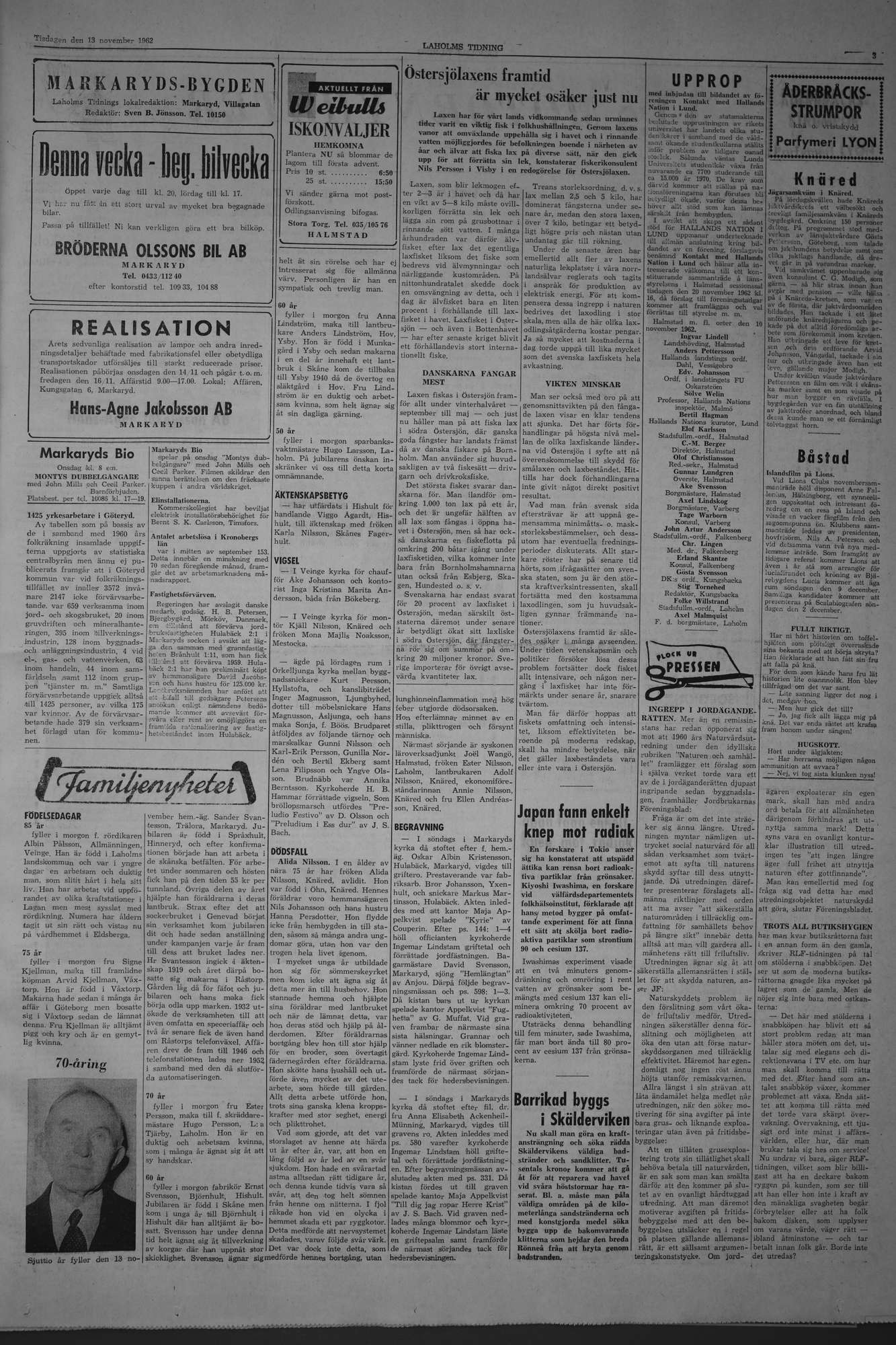 Laholms Tidning Tisdag 13 november 1962, sida 3