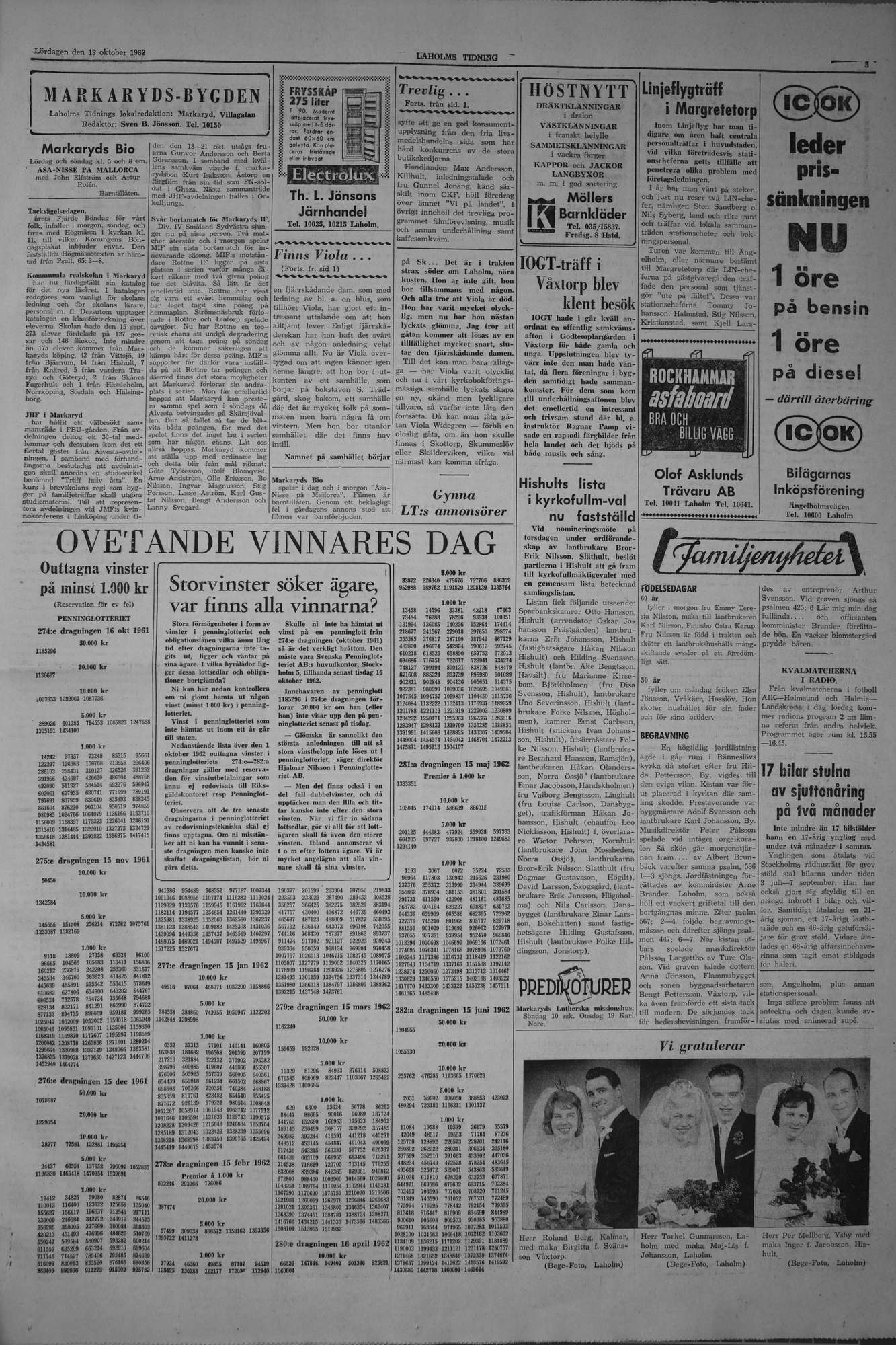 Laholms Tidning Lördag 13 oktober 1962, sida 3