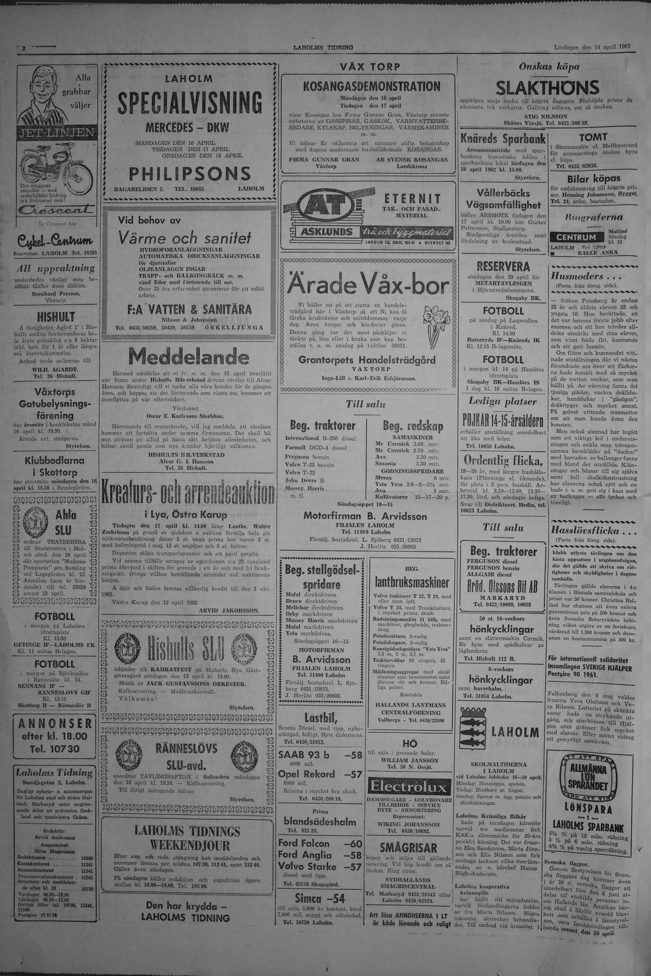 Laholms Tidning Lördag 14 april 1962, sida 2