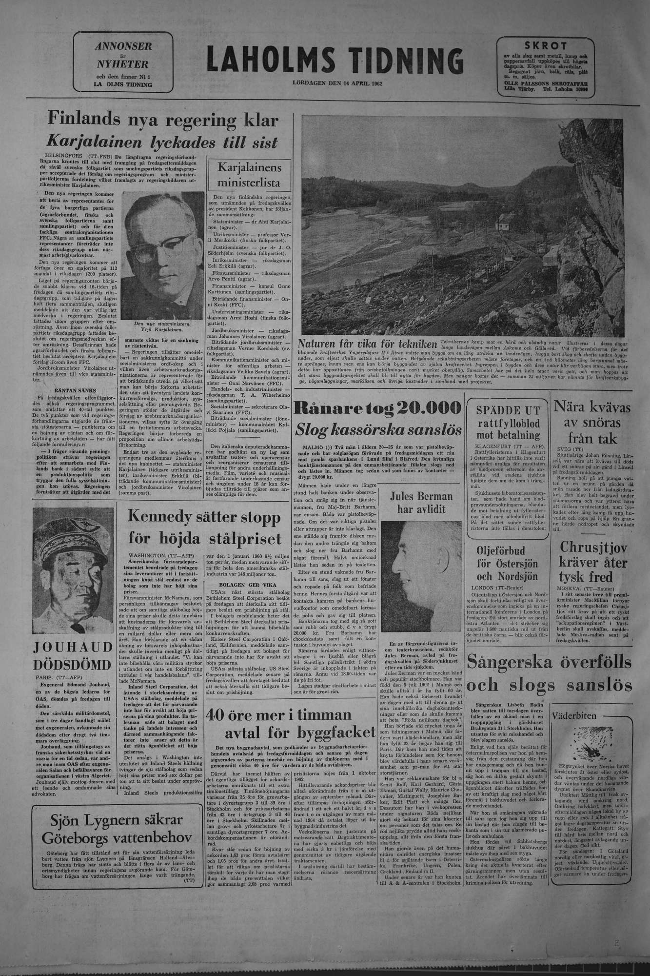 Laholms Tidning Lördag 14 april 1962, sida 8