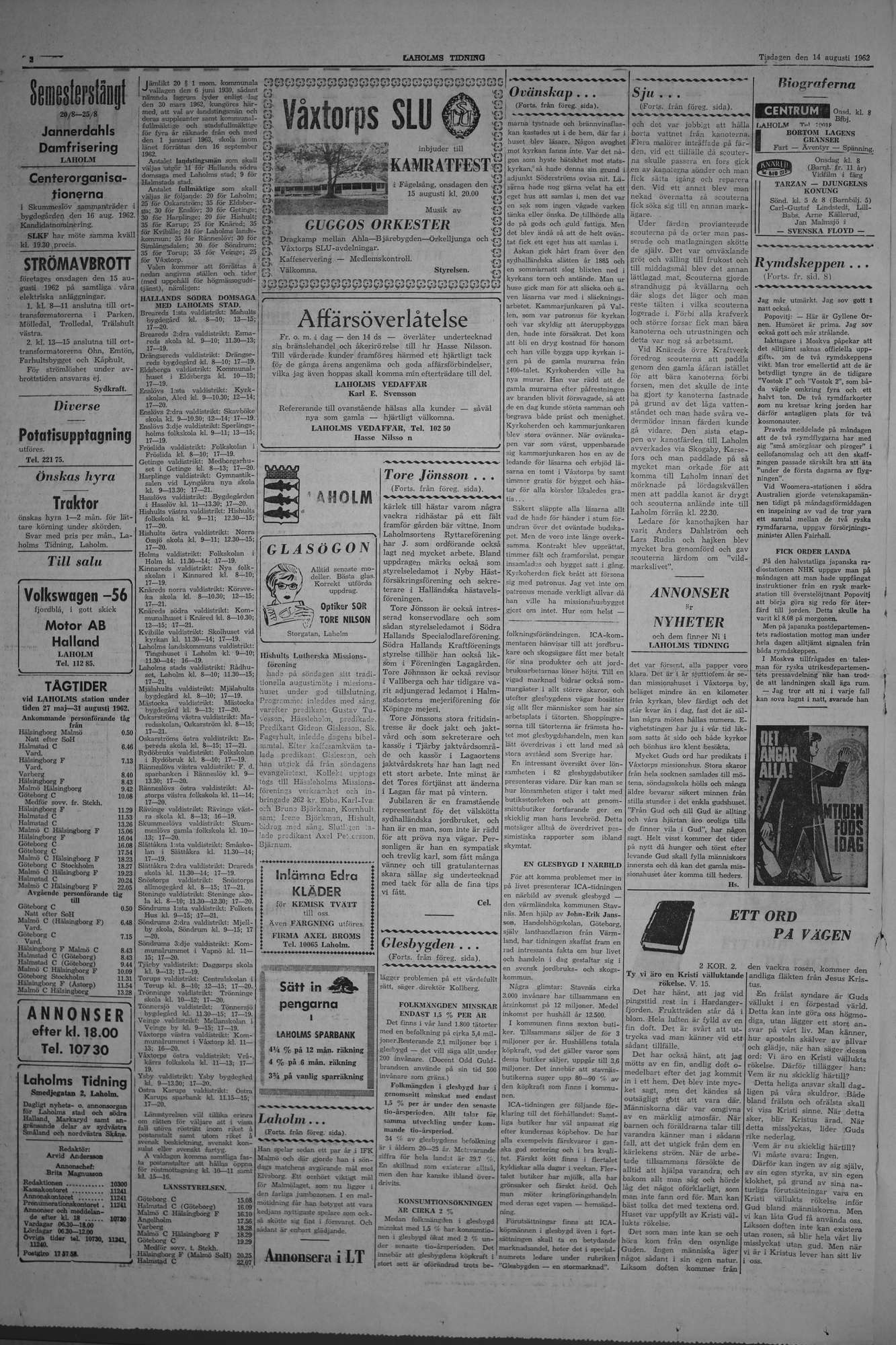 Laholms Tidning Tisdag 14 augusti 1962, sida 2