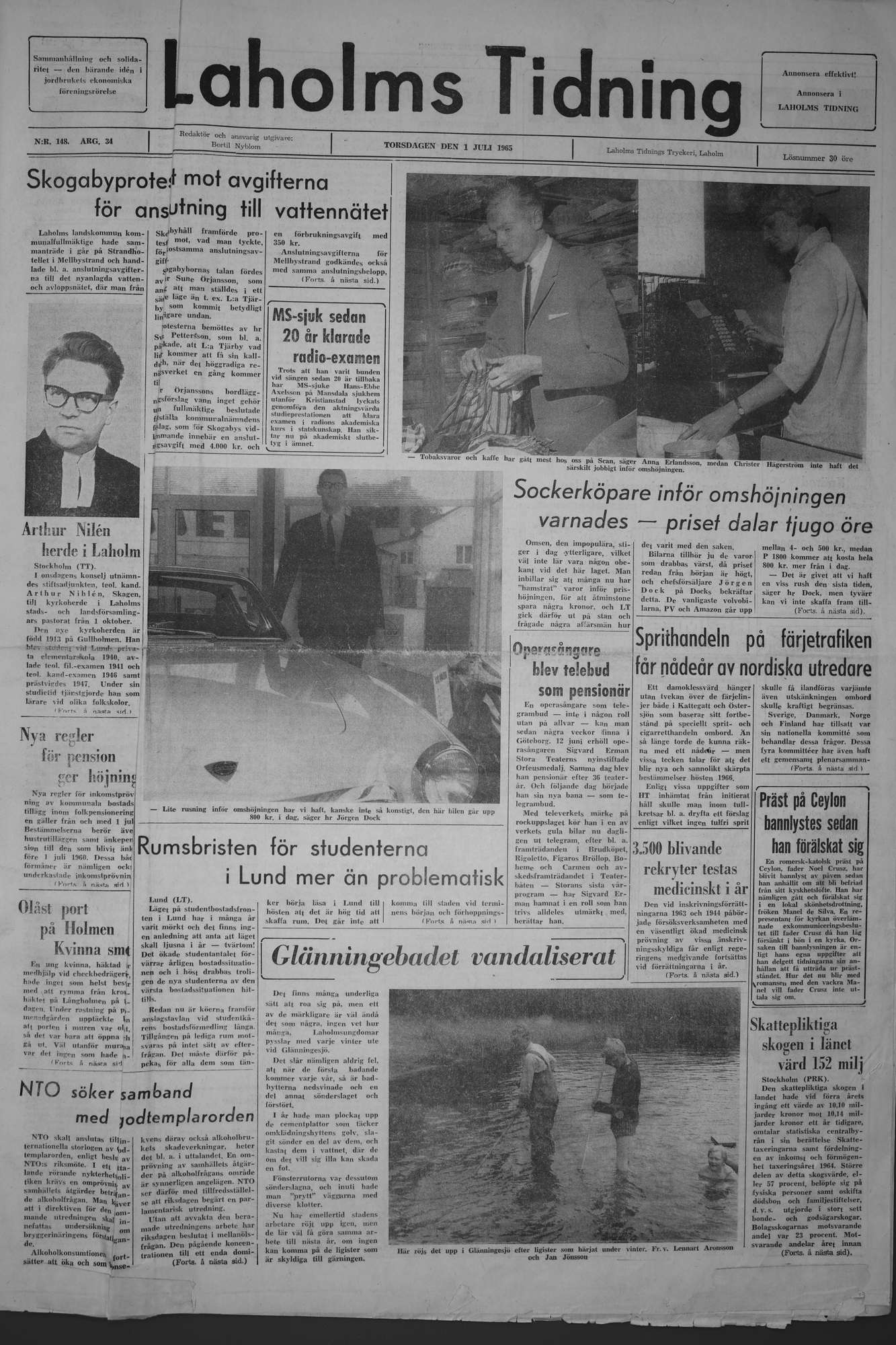 Laholms Tidning Torsdag 1 juli 1965, sida 1
