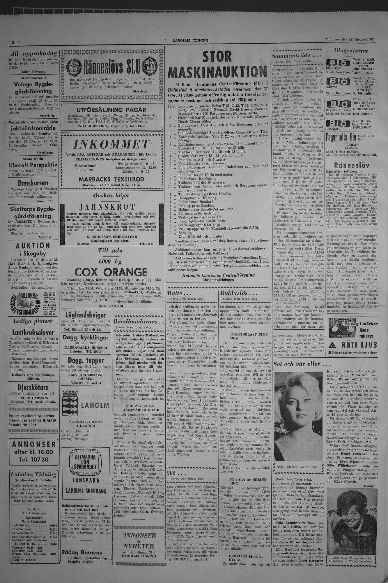 Laholms Tidning Onsdag 14 februari 1962, sida 2