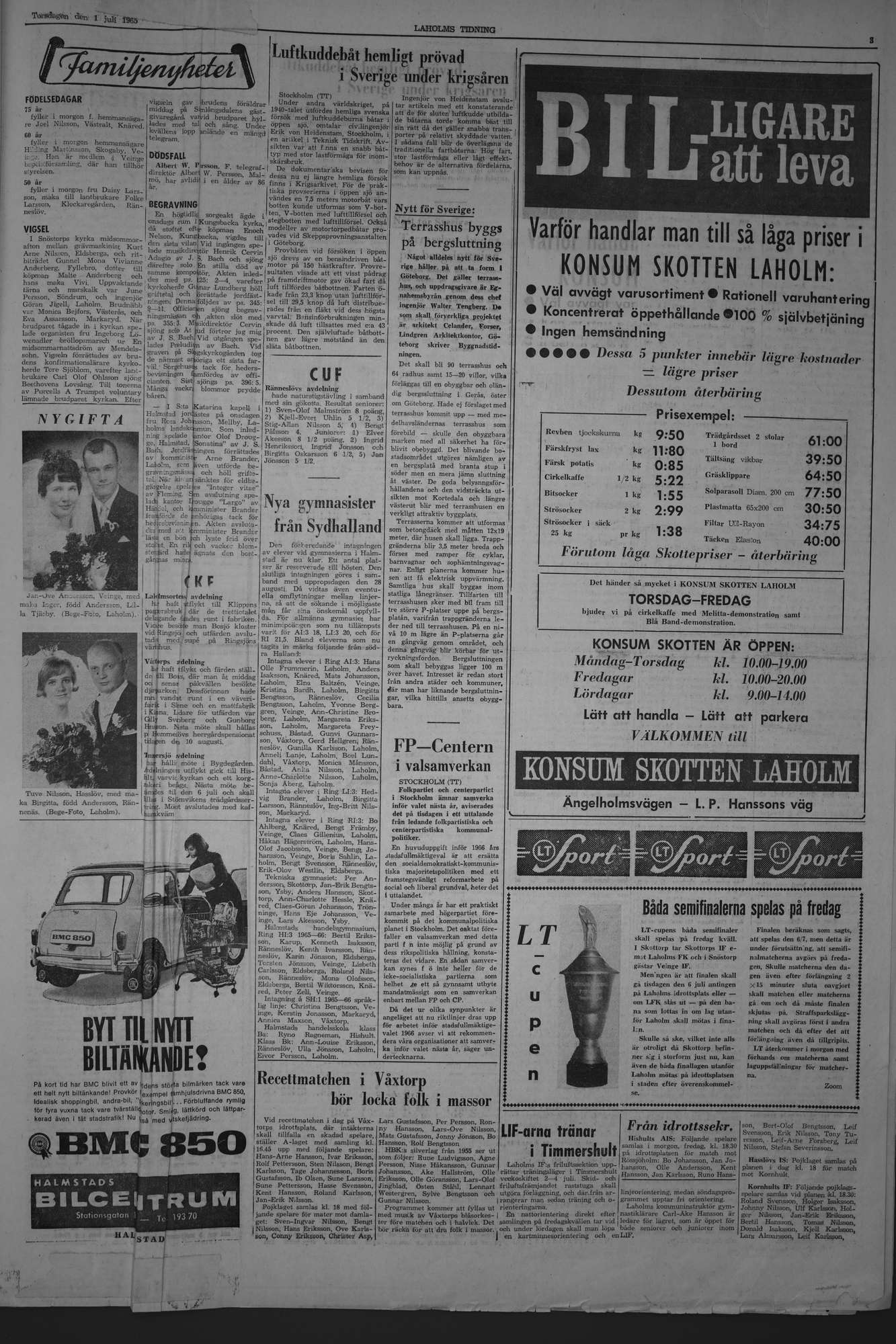 Laholms Tidning Torsdag 1 juli 1965, sida 3