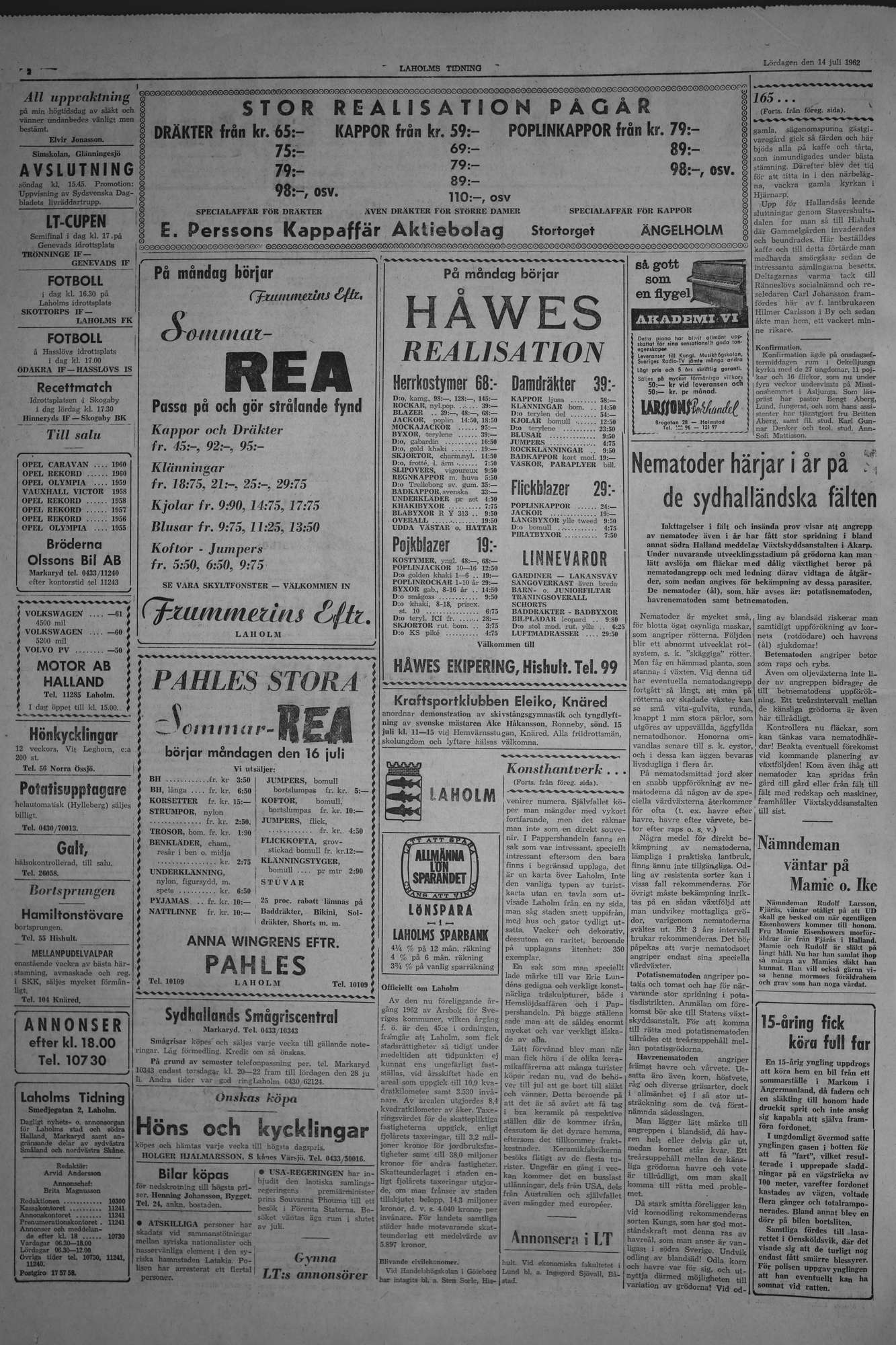 Laholms Tidning Lördag 14 juli 1962, sida 2