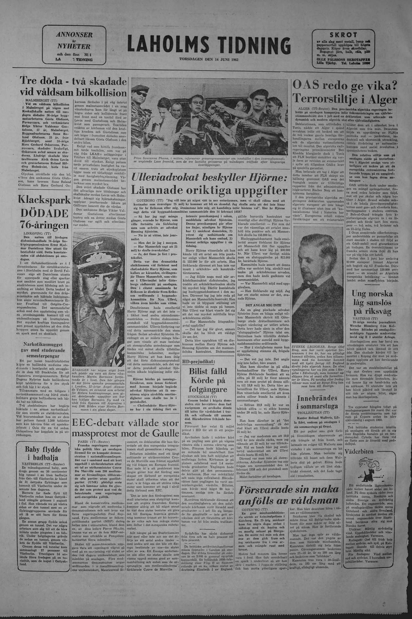 Laholms Tidning Torsdag 14 juni 1962, sida 8