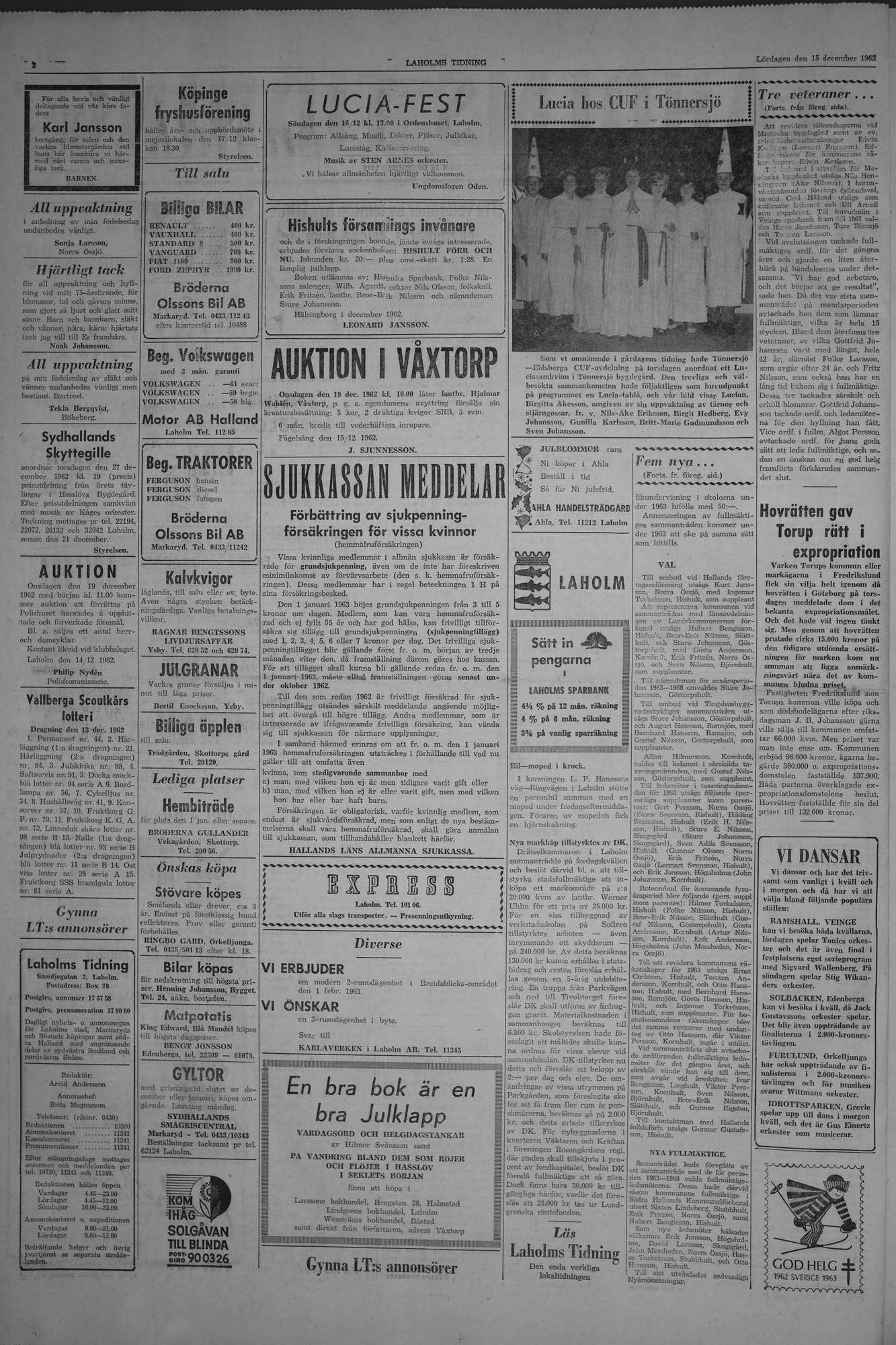 Laholms Tidning Lördag 15 december 1962, sida 2
