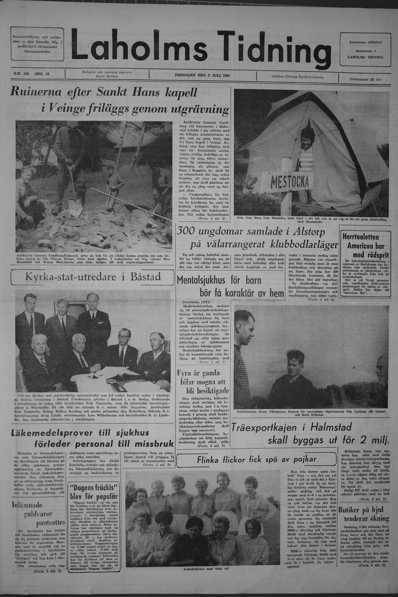 Laholms Tidning Fredag 2 juli 1965, sida 1