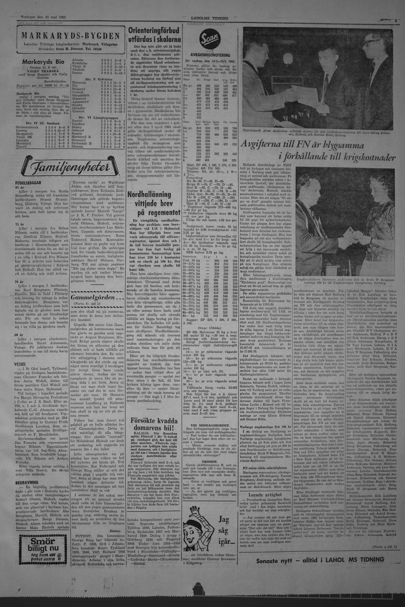 Laholms Tidning Tisdag 15 maj 1962, sida 3