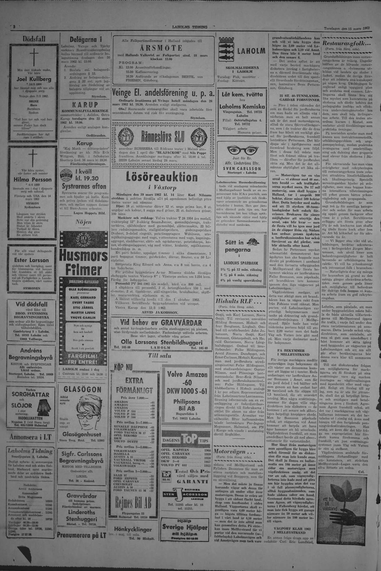 Laholms Tidning Torsdag 15 mars 1962, sida 2
