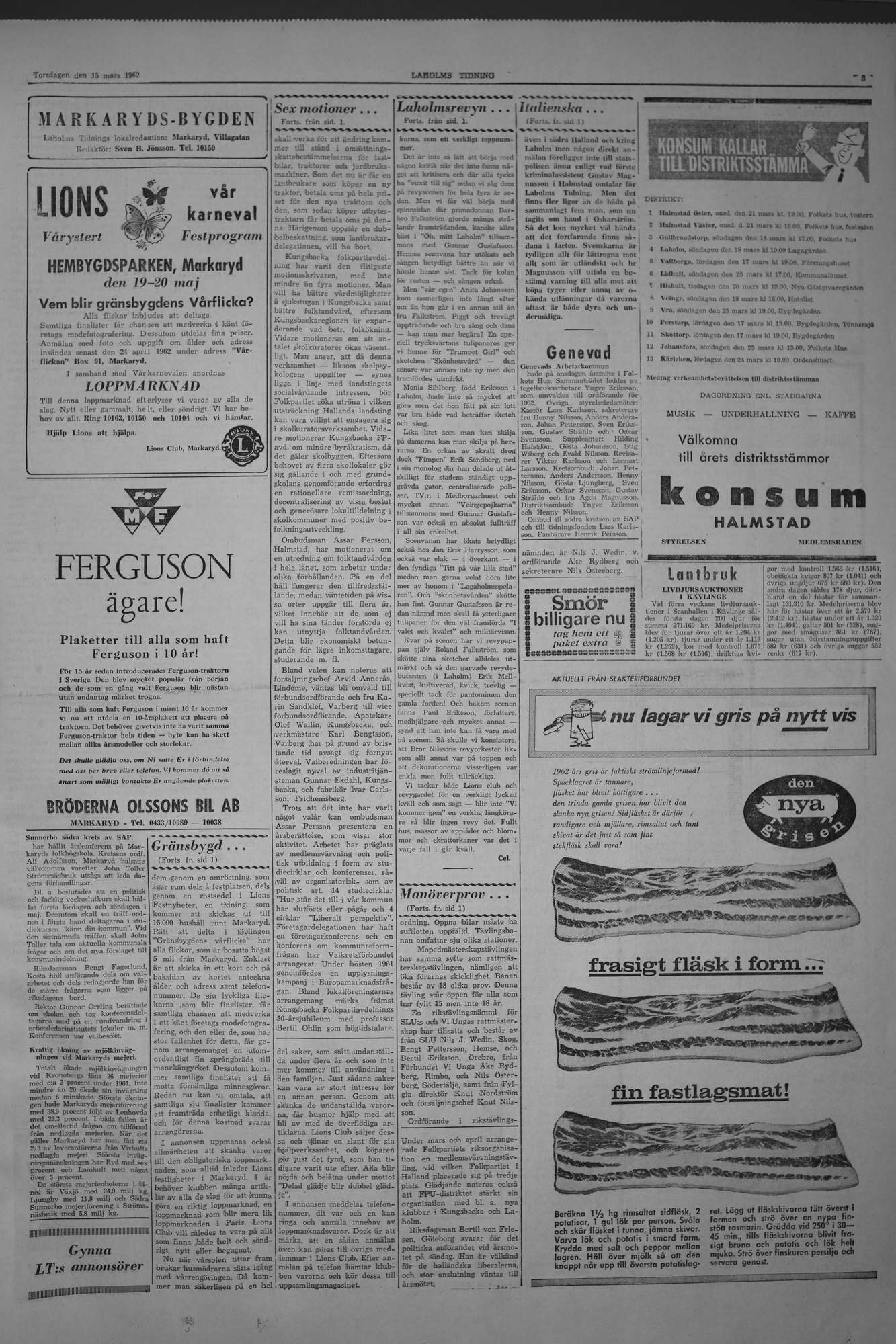 Laholms Tidning Torsdag 15 mars 1962, sida 3