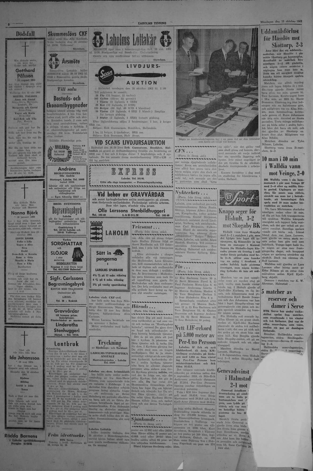 Laholms Tidning Måndag 15 oktober 1962, sida 2