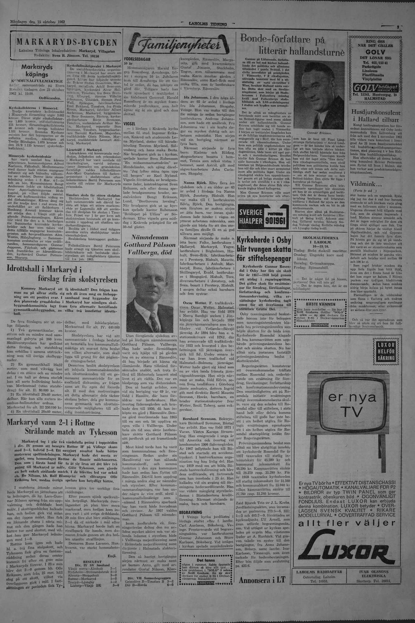 Laholms Tidning Måndag 15 oktober 1962, sida 3