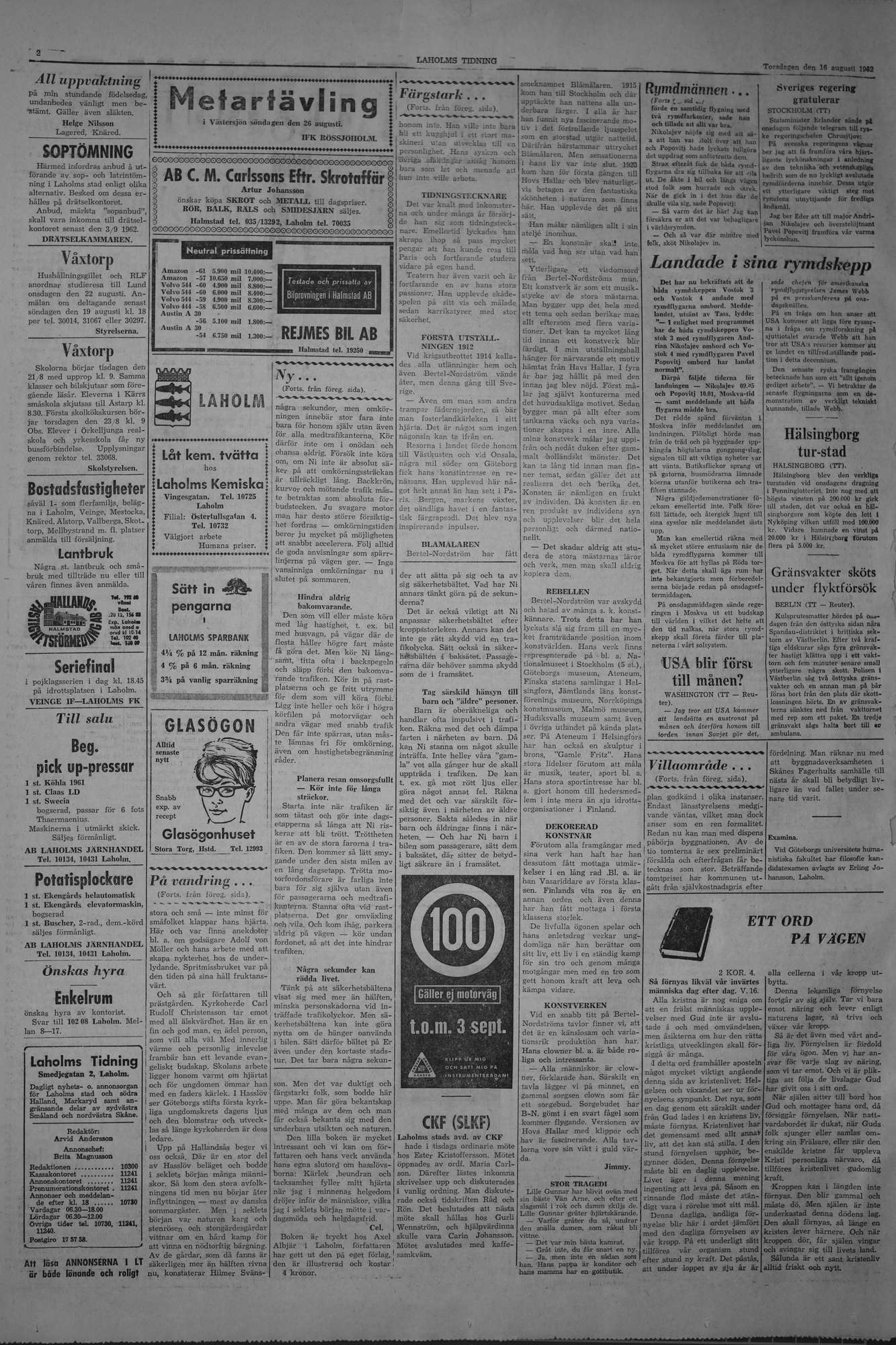 Laholms Tidning Torsdag 16 augusti 1962, sida 2