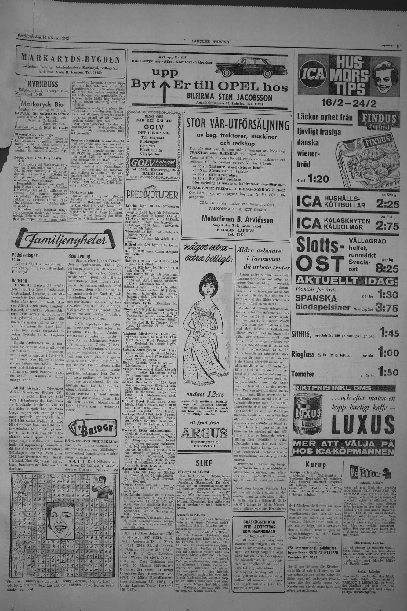 Laholms Tidning Fredag 16 februari 1962, sida 3