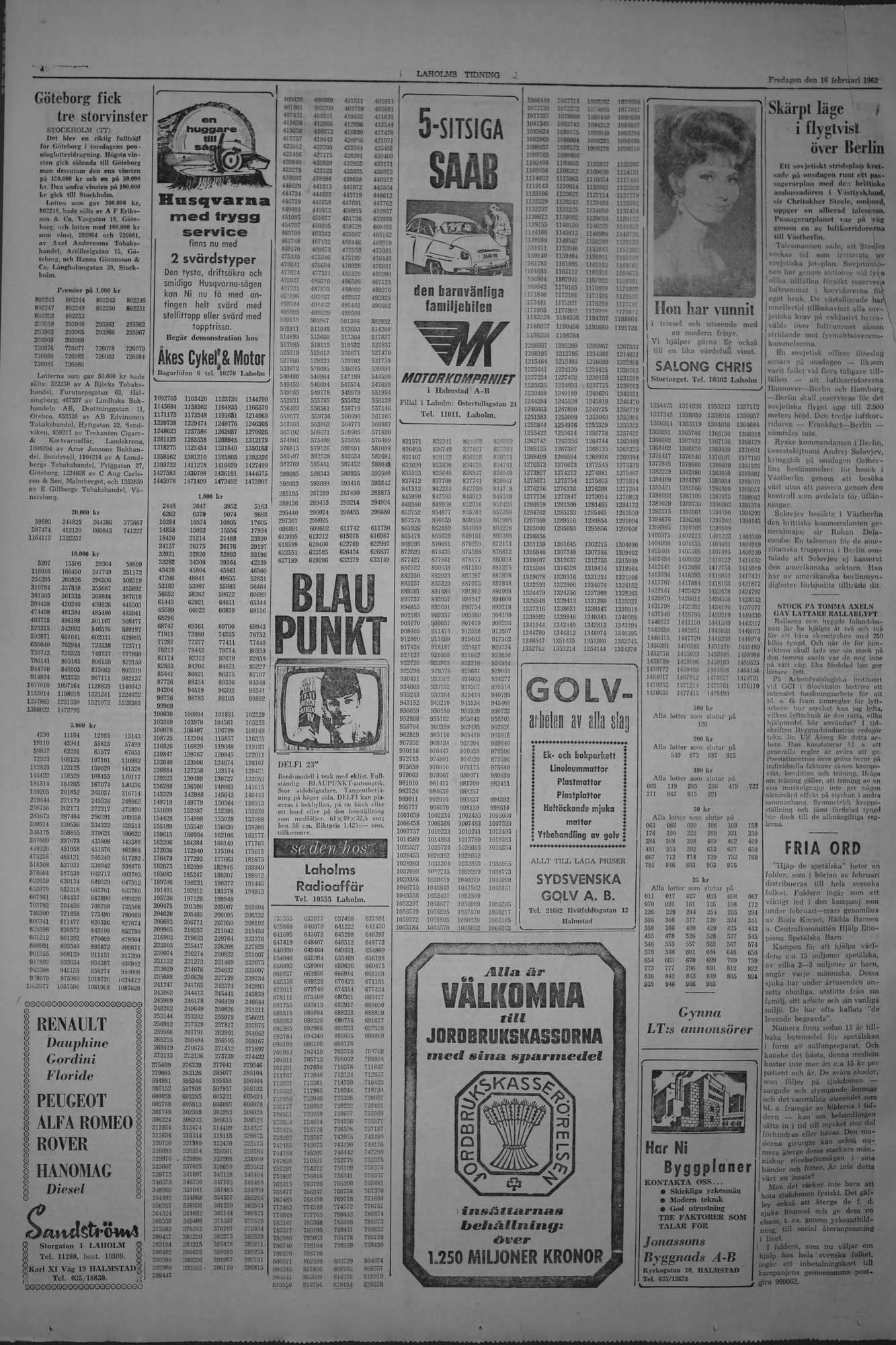 Laholms Tidning Fredag 16 februari 1962, sida 4