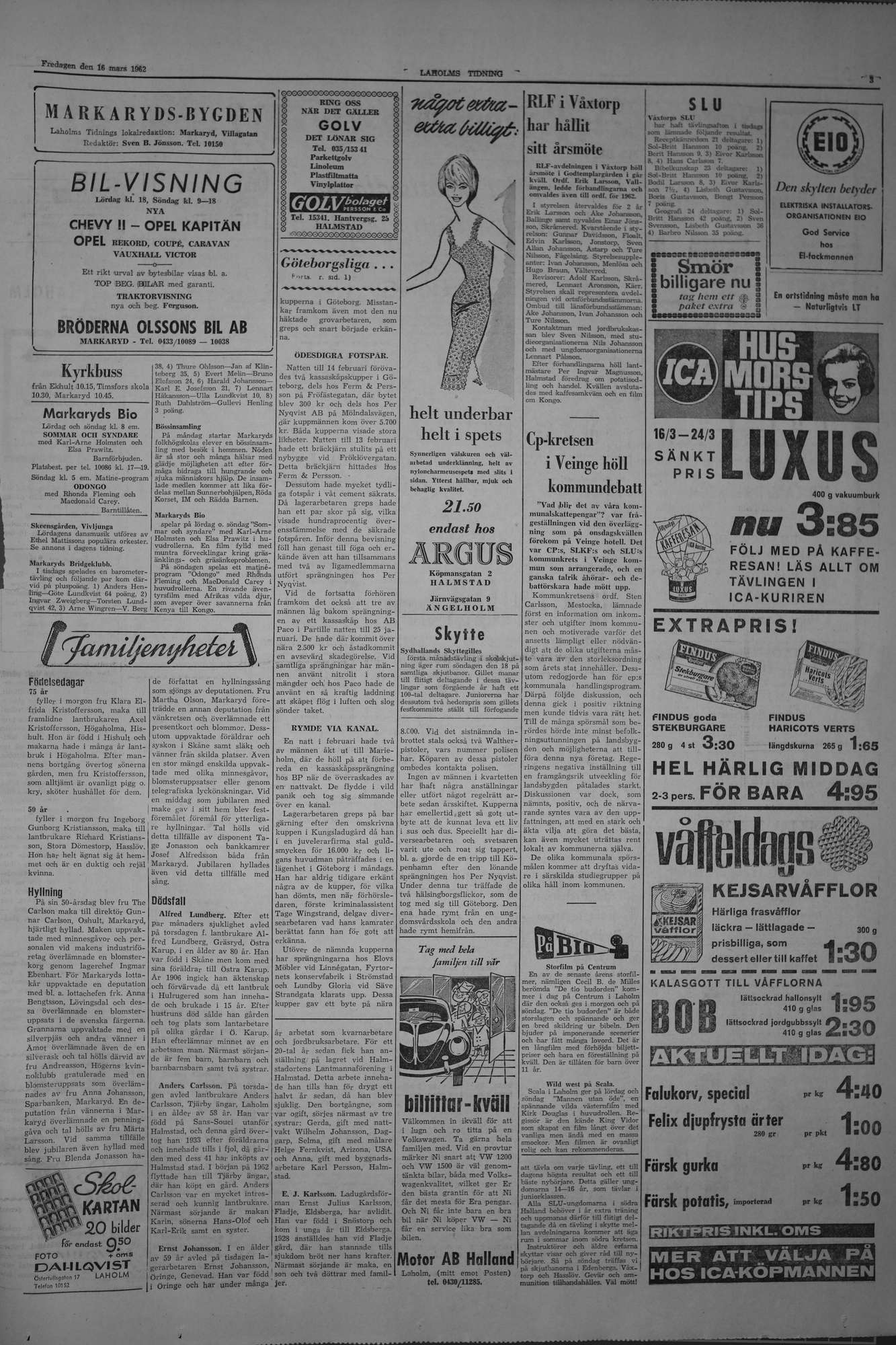Laholms Tidning Fredag 16 mars 1962, sida 3