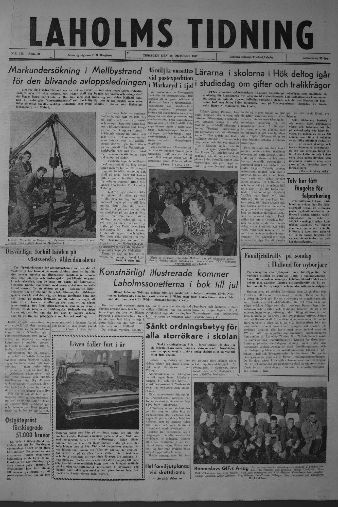 Laholms Tidning Tisdag 16 oktober 1962, sida 1