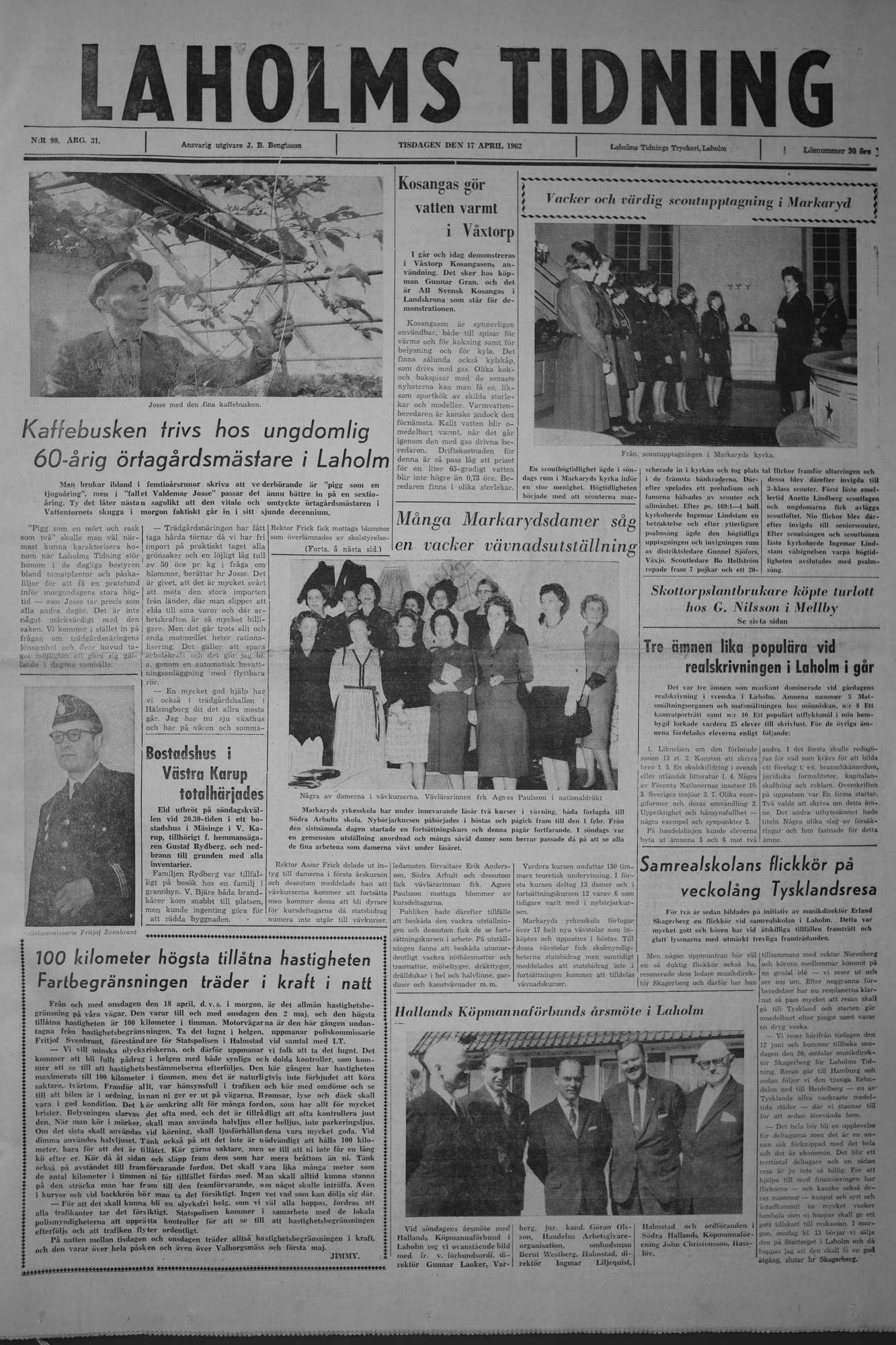 Laholms Tidning Tisdag 17 april 1962, sida 1