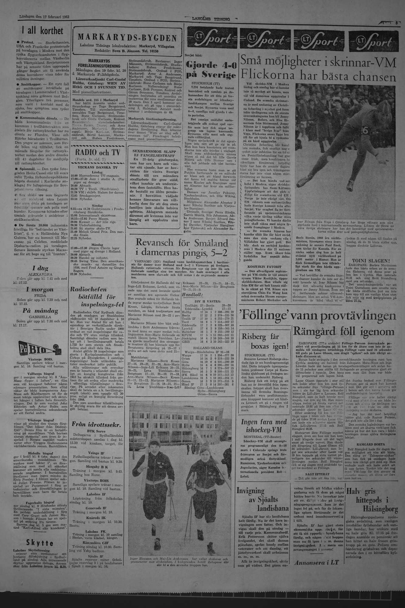 Laholms Tidning Lördag 17 februari 1962, sida 5