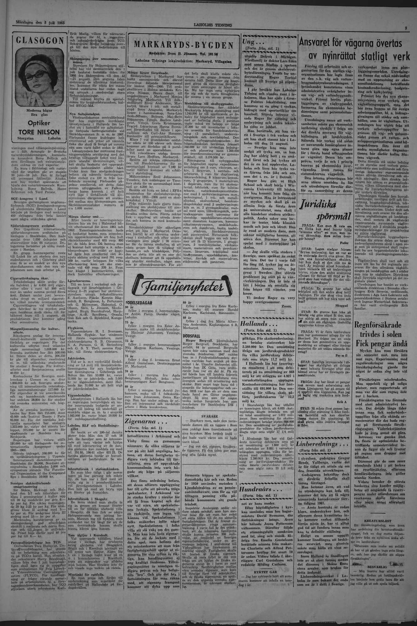 Laholms Tidning Måndag 5 juli 1965, sida 3