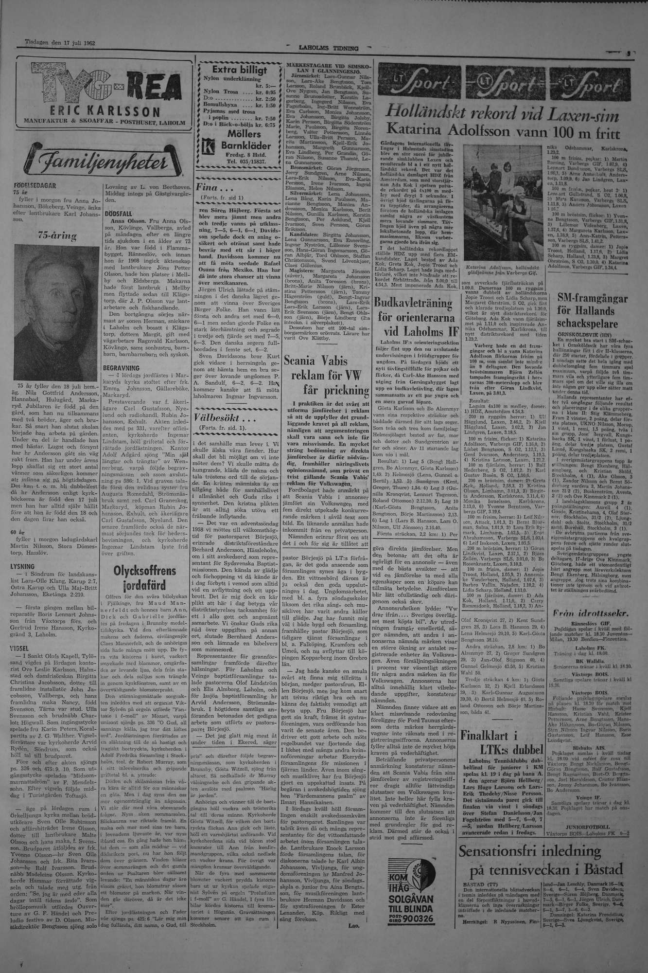 Laholms Tidning Tisdag 17 juli 1962, sida 3