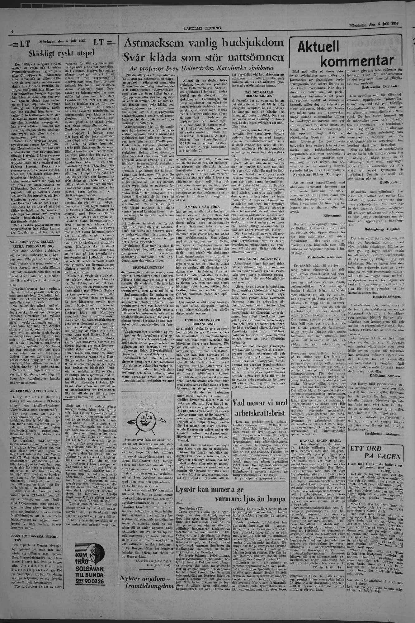Laholms Tidning Måndag 5 juli 1965, sida 4