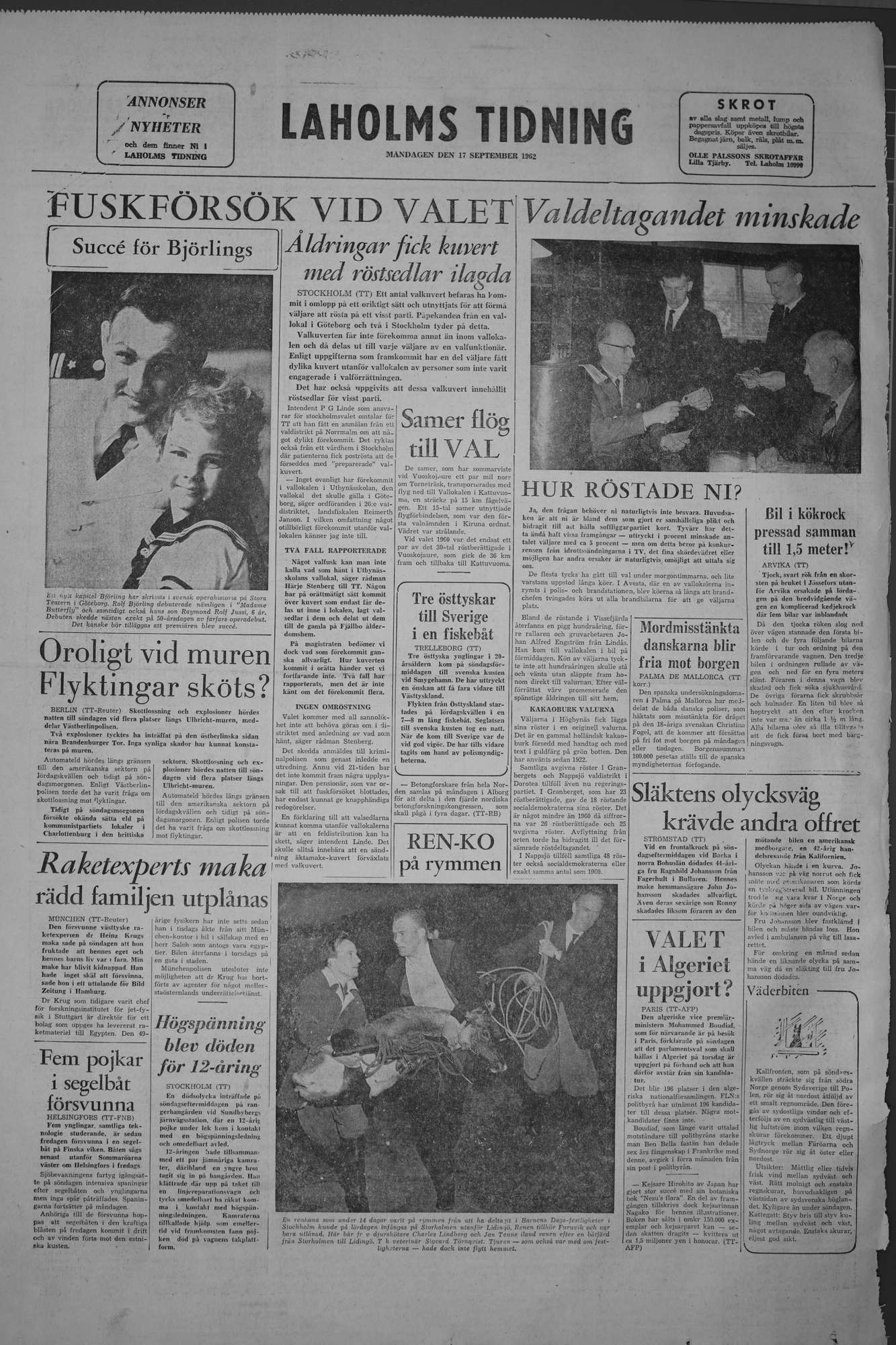 Laholms Tidning Måndag 17 september 1962, sida 8