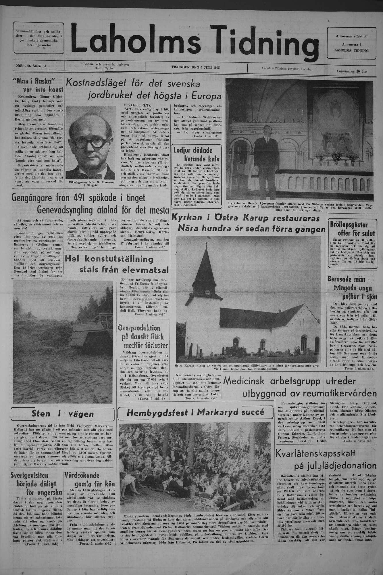 Laholms Tidning Tisdag 6 juli 1965, sida 1