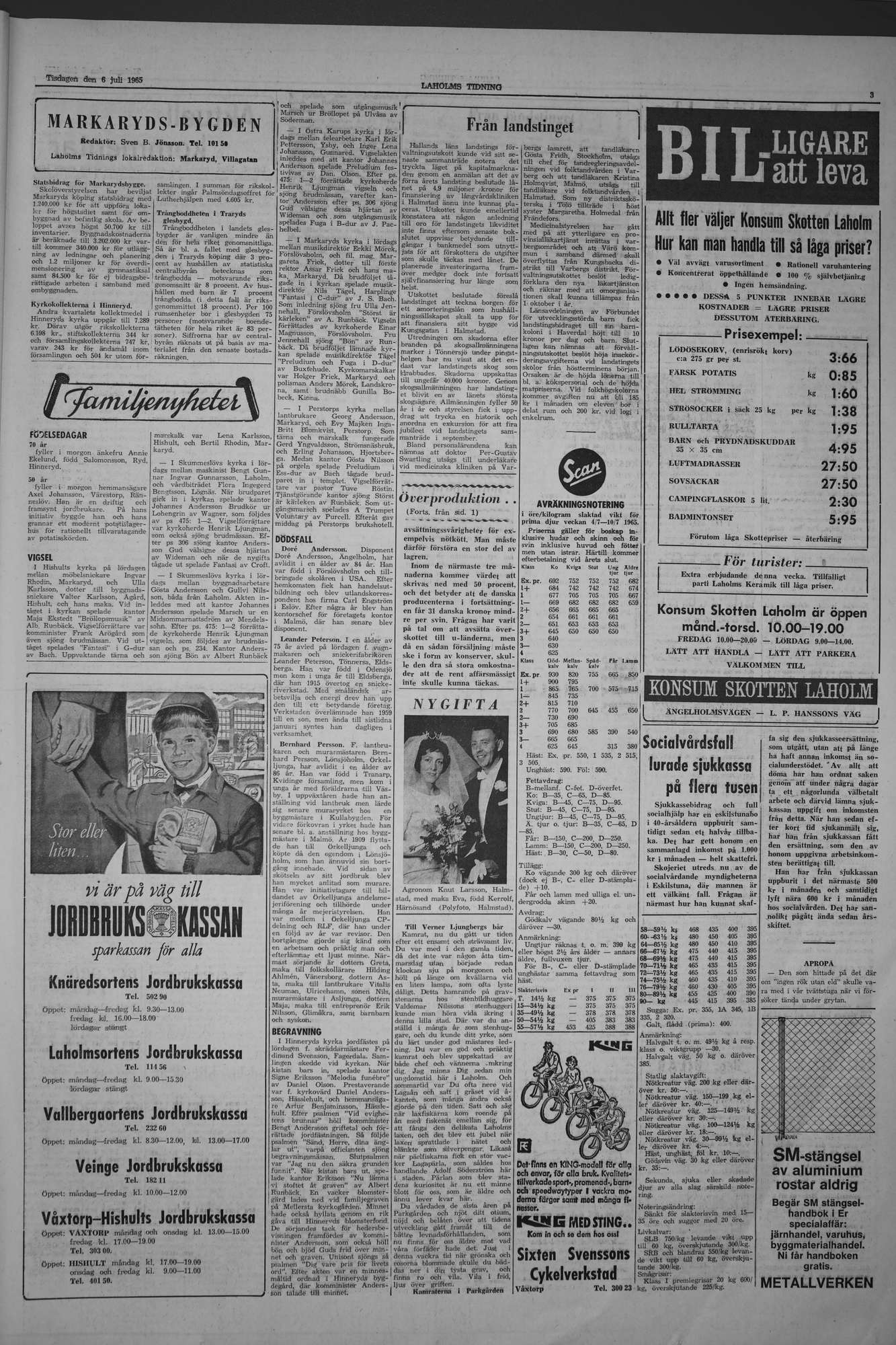 Laholms Tidning Tisdag 6 juli 1965, sida 3