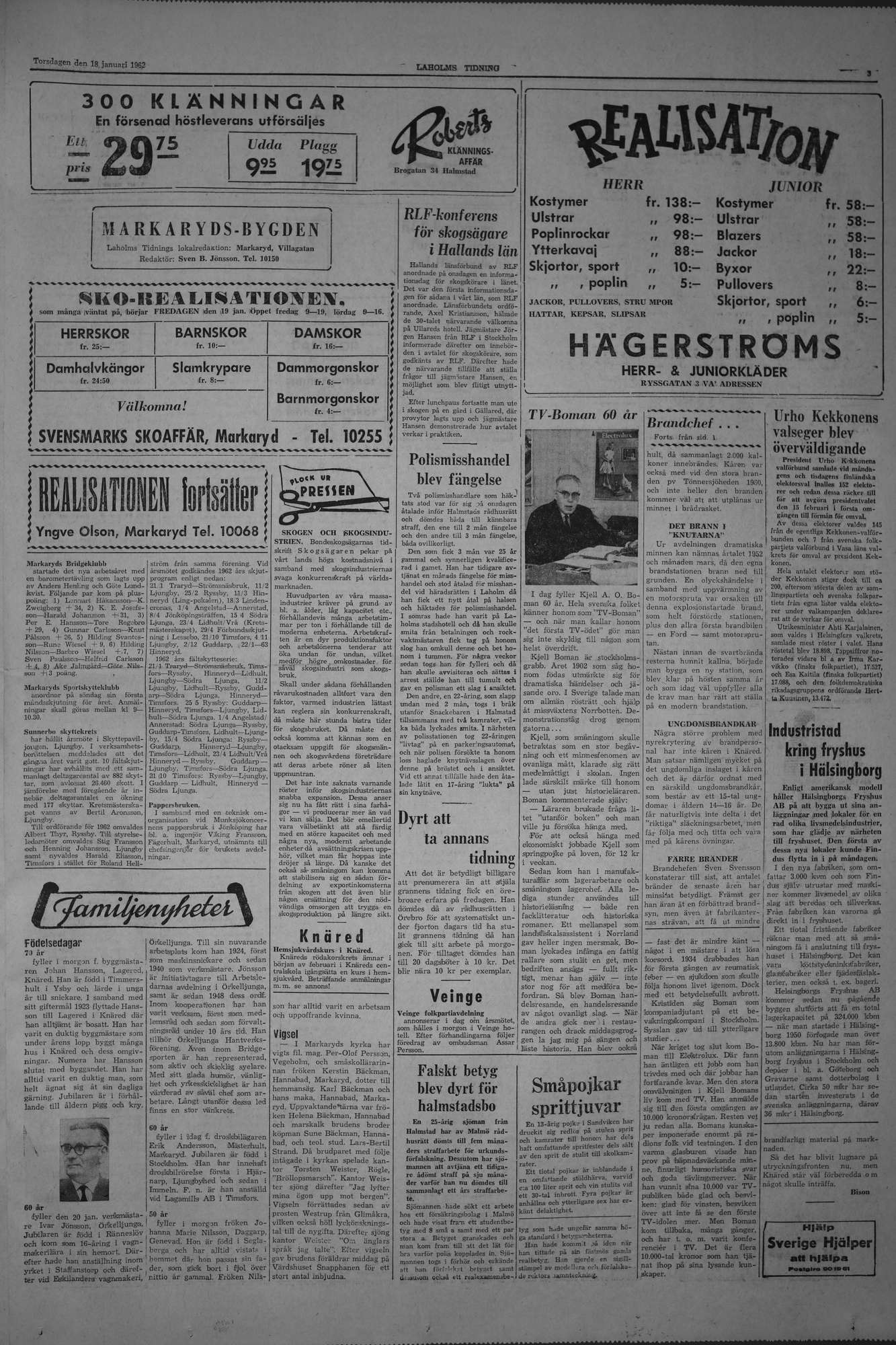 Laholms Tidning Torsdag 18 januari 1962, sida 3